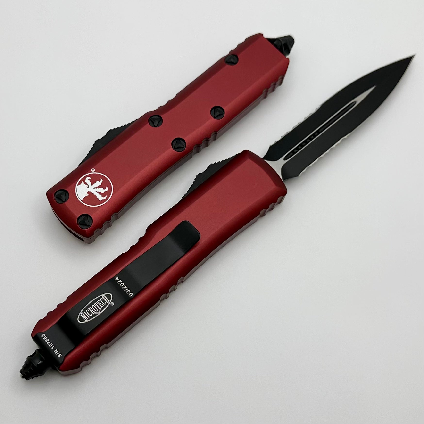 Microtech UTX-85 Premium EDC Knife - Black Double Edge with Merlot Handle