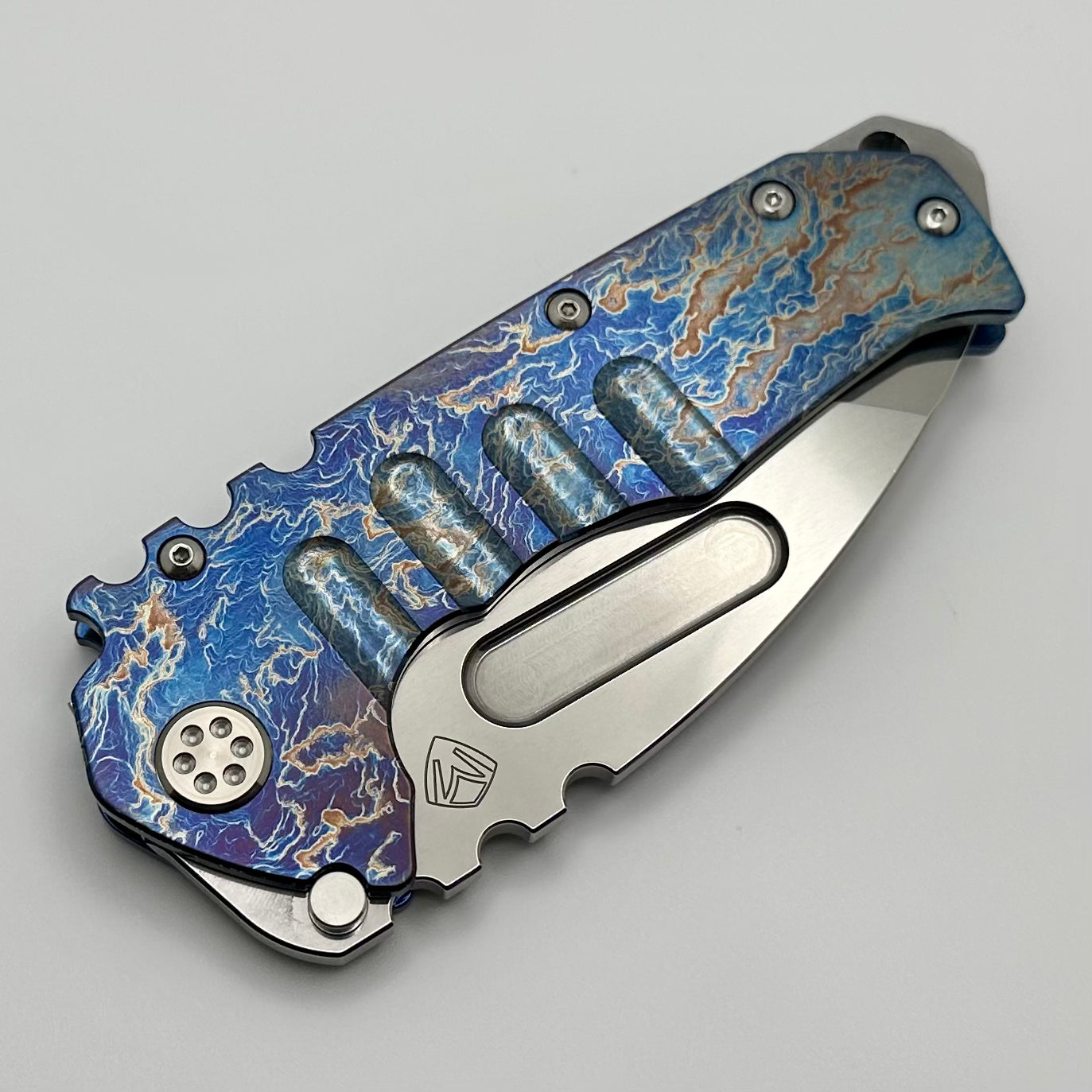 Medford Knife Praetorian T - Premium Flamed & Blue Titanium Tanto with 20CV Steel