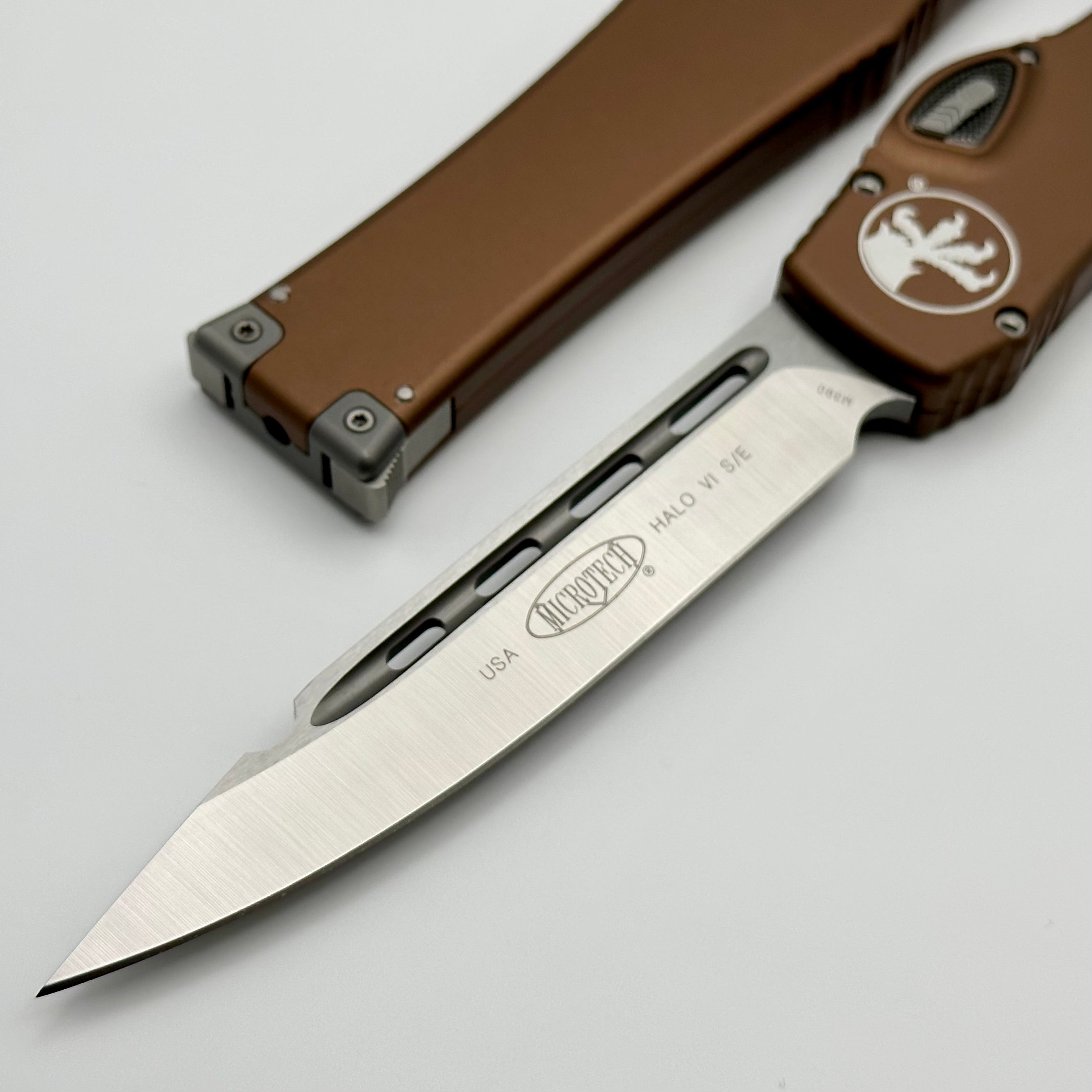 Microtech Halo VI Satin & Tan Tactical Knife - Premium M390 Blade