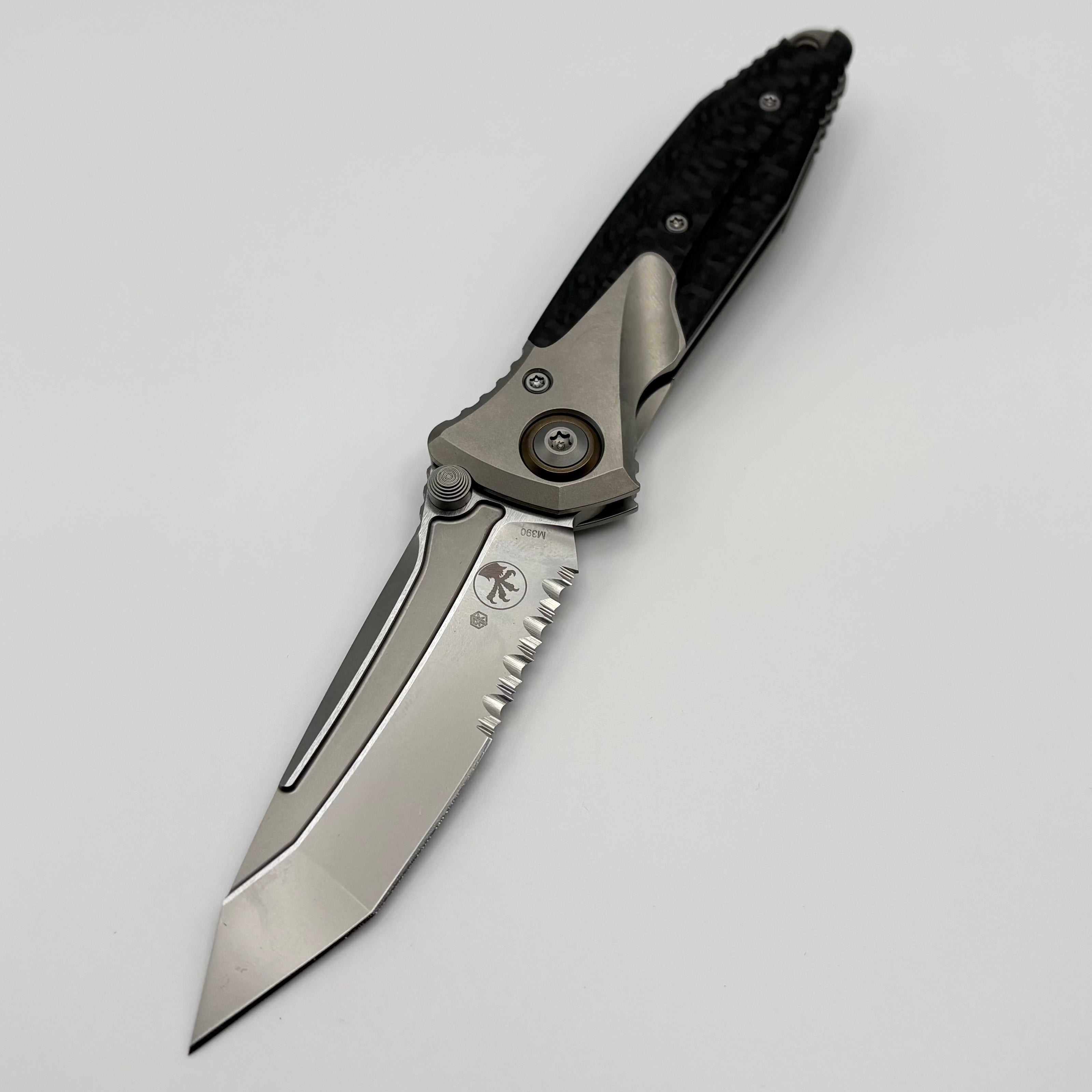 Premium Pre-Owned Microtech Socom Bravo Mini Tanto - Tactical Knife with Carbon Fiber & Bronze Titanium Accents