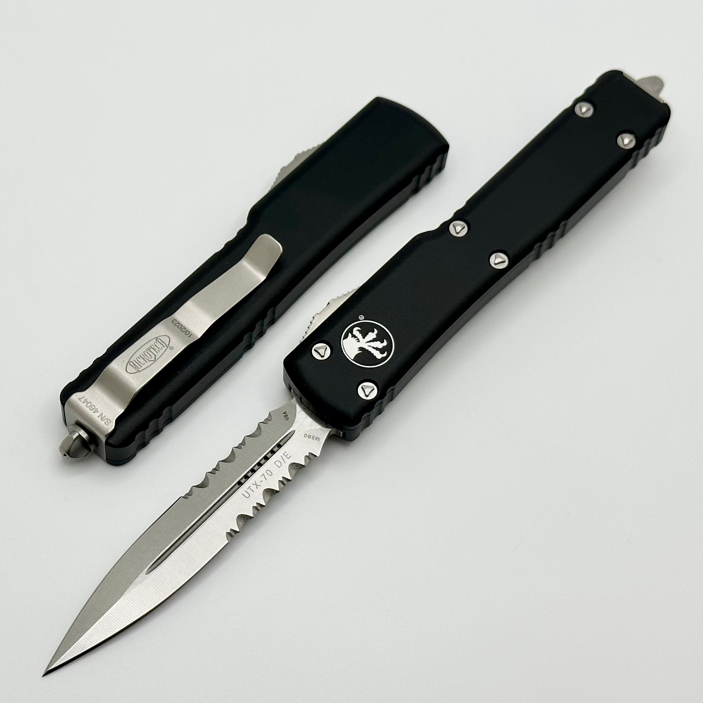 Microtech UTX-70 Premium Double Edge Knife | Stonewash Finish & Black Handle