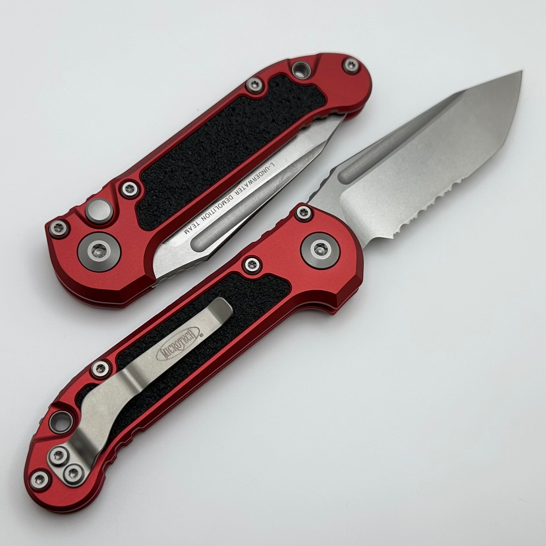 Premium Microtech LUDT Gen III Tanto Knife - Red Aluminum Handle, Partial Serrated Edge