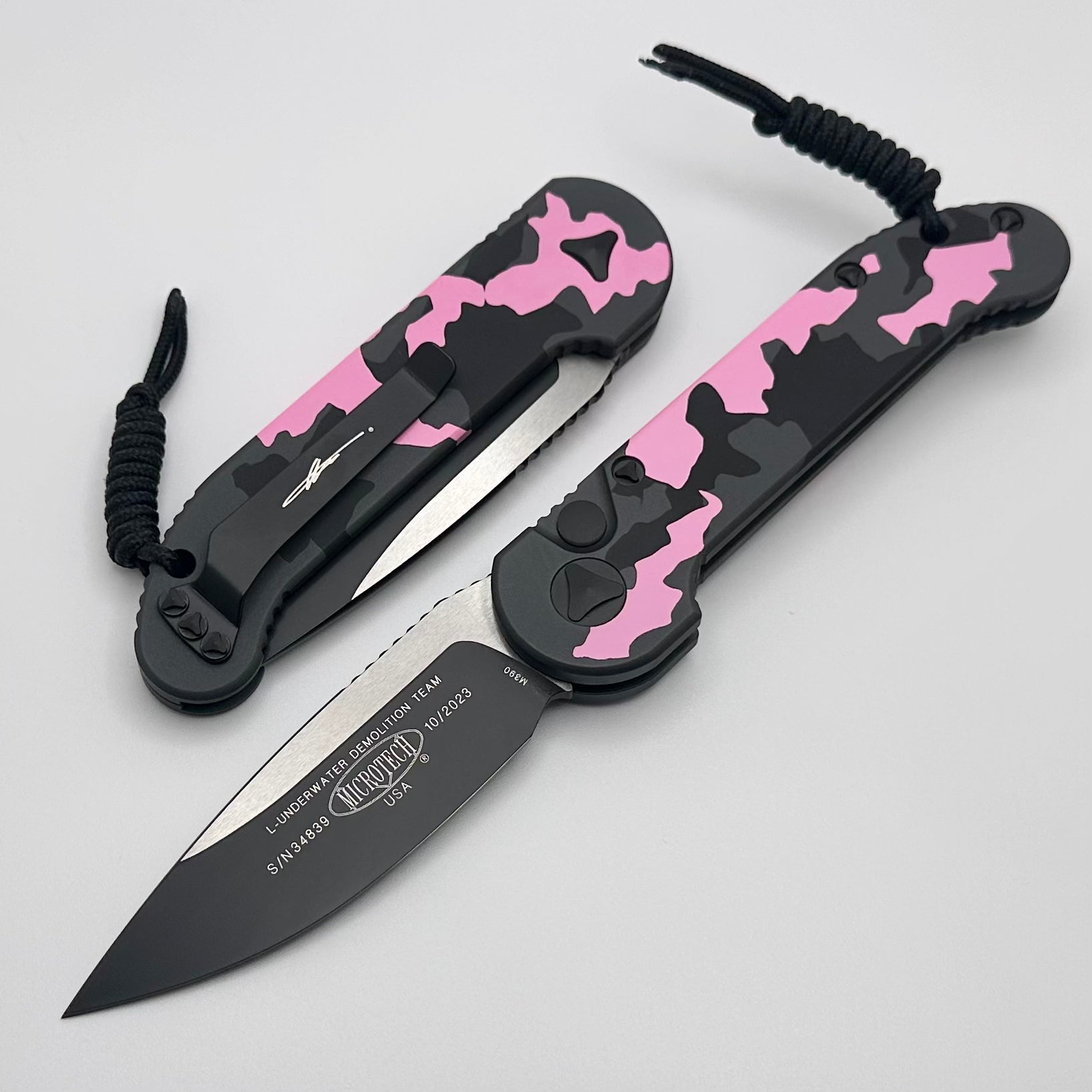 Microtech L.U.D.T Ultimate Tactical Knife - Smooth Pink Camo & Two-Tone Black