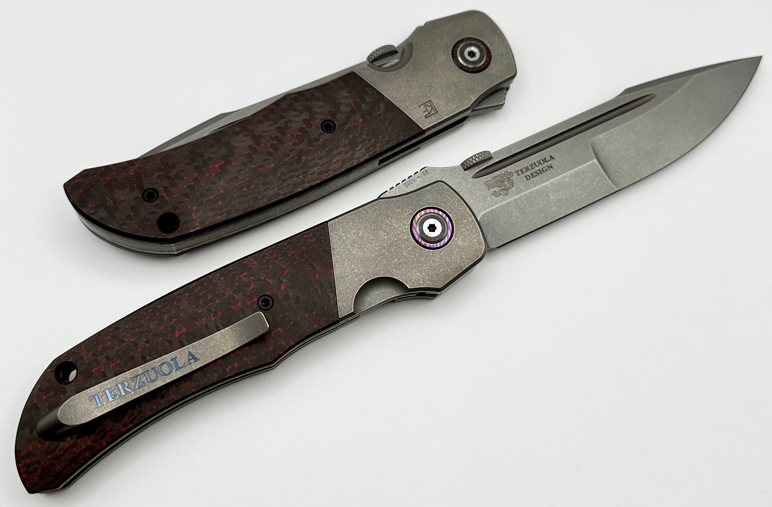 Premium Custom Knife Factory Eagle Rock - Red Carbon Fiber & S90V Blade