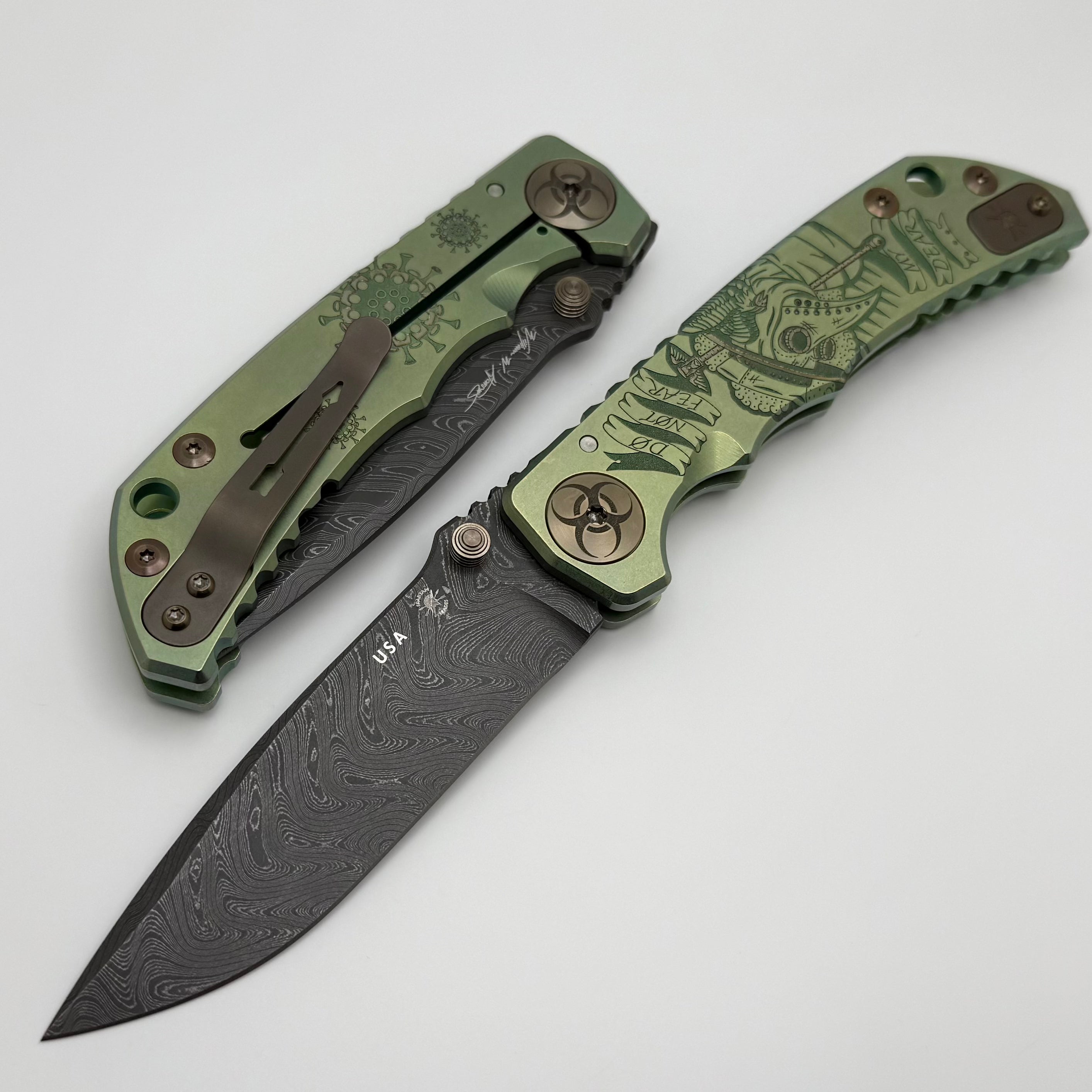 Premium Spartan Harsey Folder - Green Plague Doctor Limited Edition with Damascus Blade