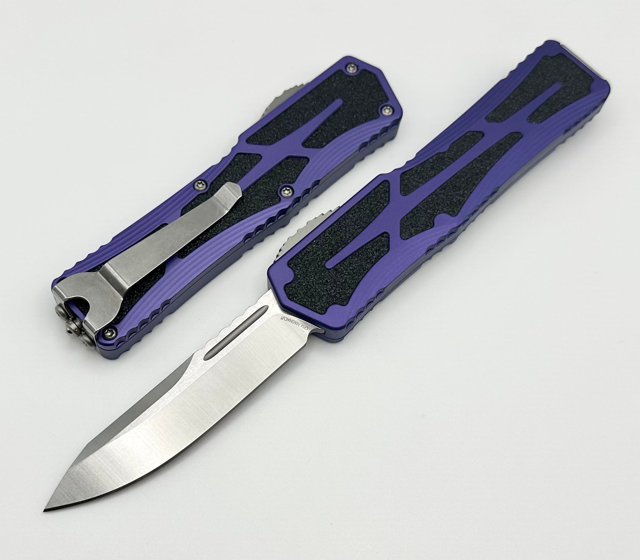 Heretic Knives Colossus Premium Single Edge Knife - Stonewash Magnacut Blade & Purple Aluminum Handle