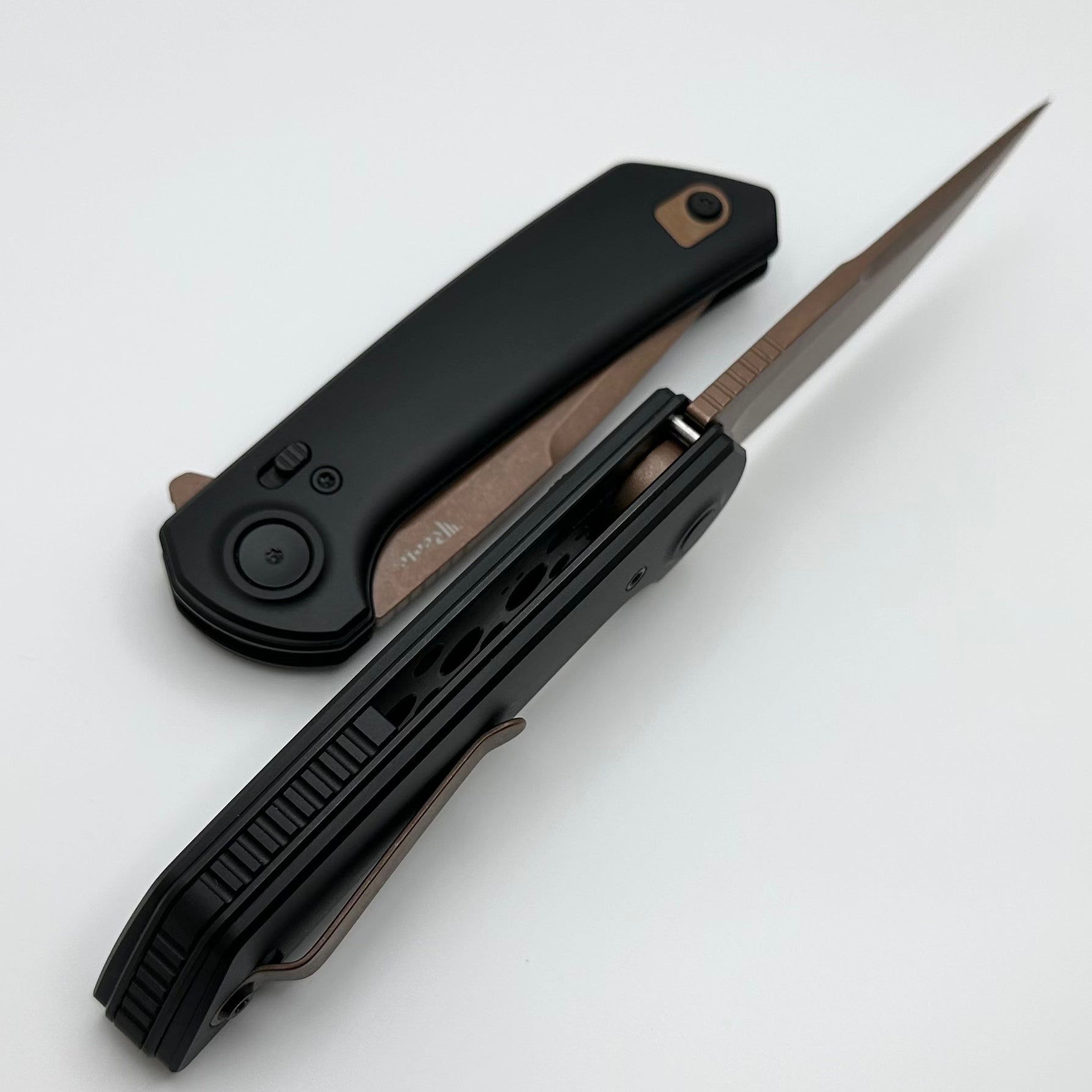 Reate Knives PL-XF: Premium Black Aluminum & Bronze PVD Folding Knife