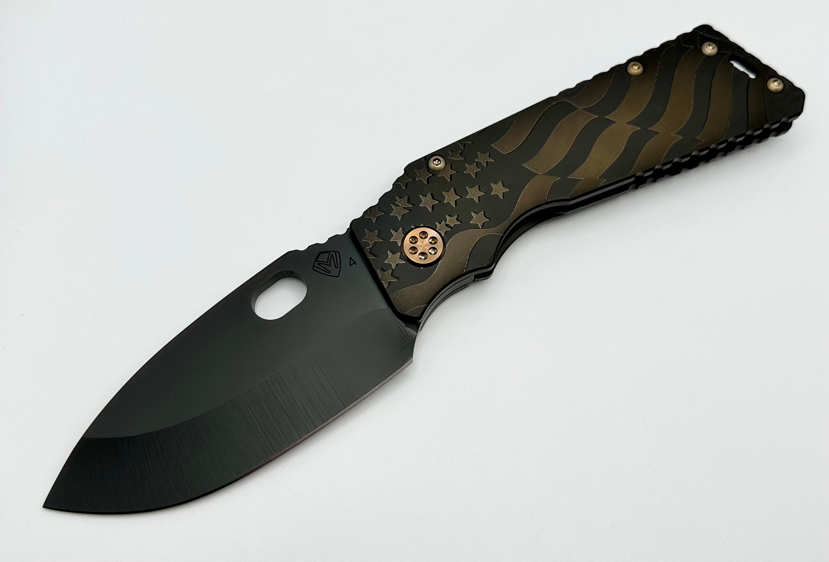 Premium Medford TFF-1 PVD S45VN Knife with Bronze American Flag Design