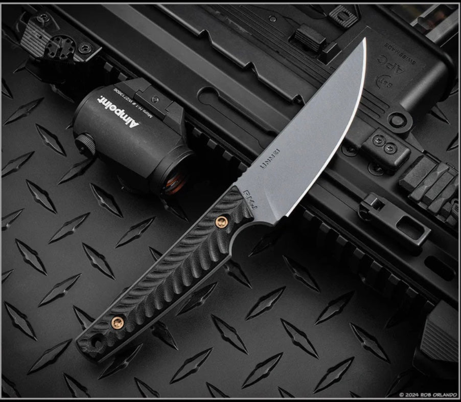 RMJ Tactical Unmei Premium Fixed Blade - Black G-10 & Phantom Gray Nitro-V