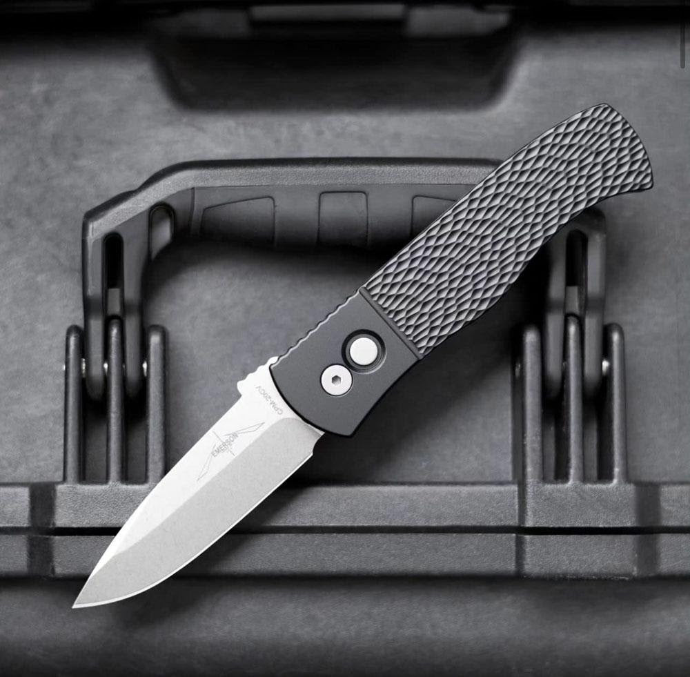 Pro-Tech Emerson CQC7 Auto Knife - Premium Textured Black Handle with Stonewash 20CV Blade