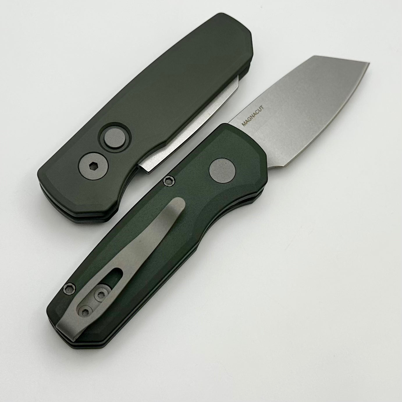 Pro-Tech Runt 5 Premium EDC Knife - Green Handle & Stonewash Reverse Tanto MagnaCut Blade