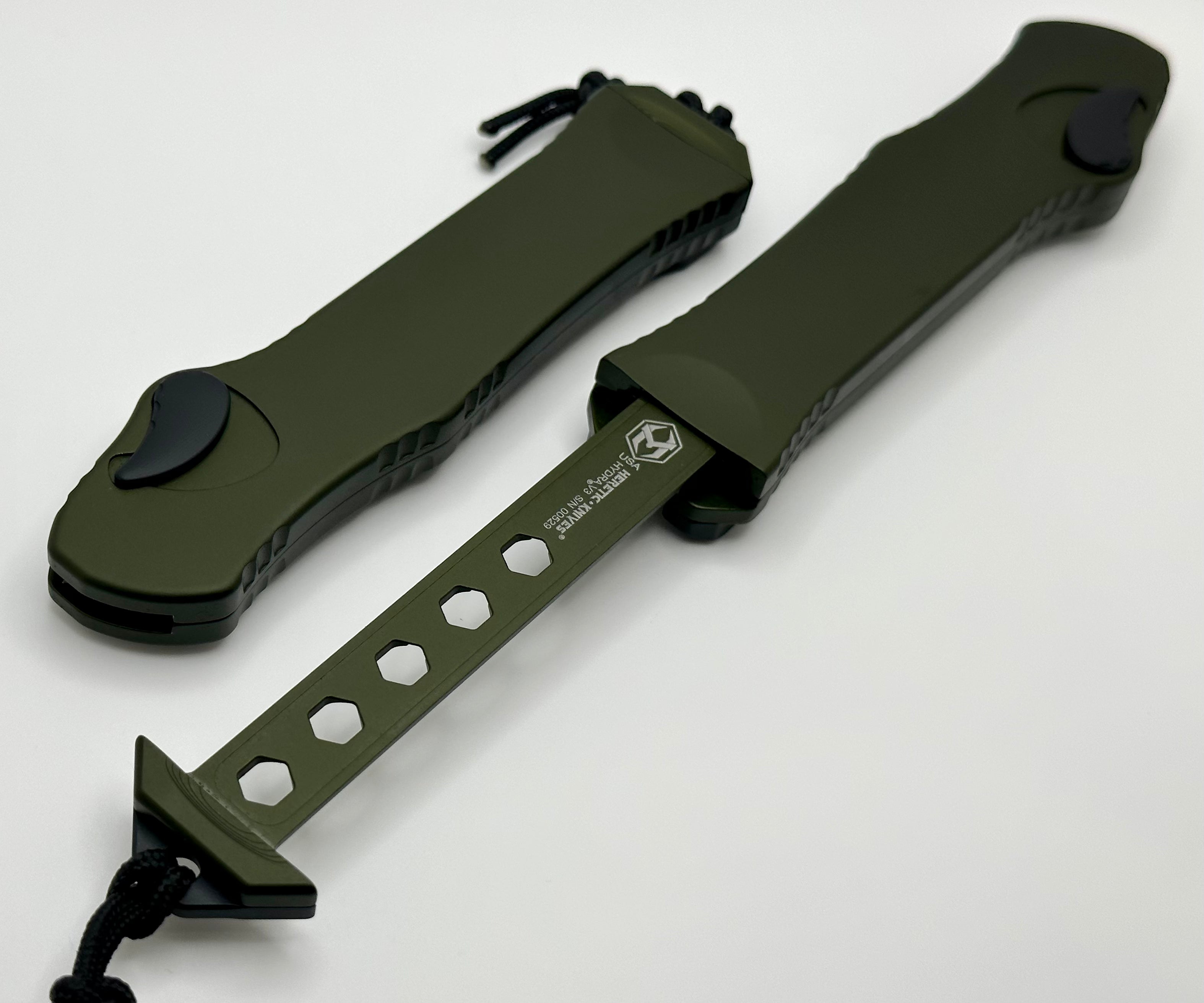 Heretic Hydra V3 Premium Tactical Knife - OD Green Aluminum Handle & DLC Tanto MagnaCut Blade