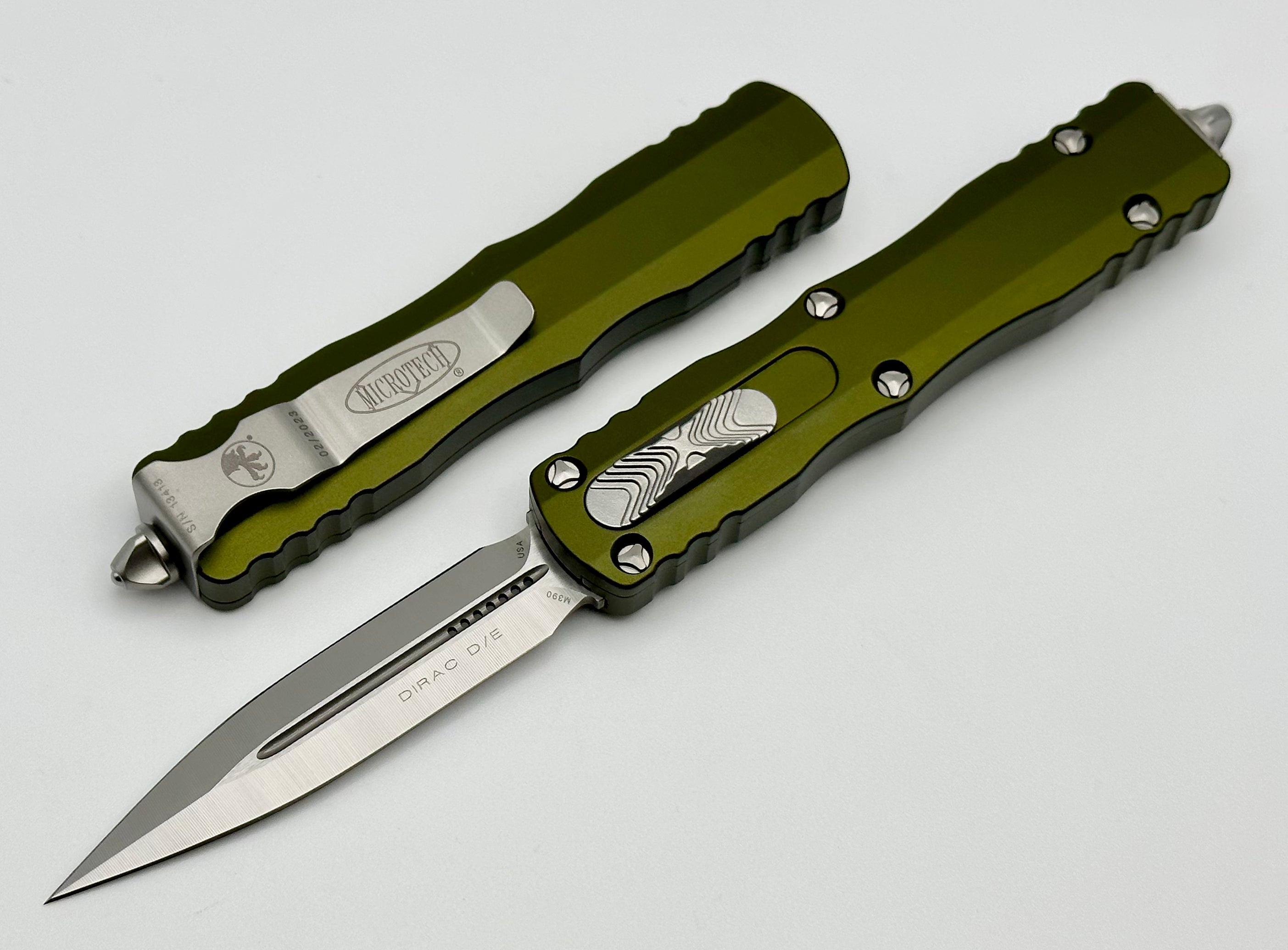 Microtech Dirac Double Edge Satin Standard & OD Green 225-4OD | Premium OTF Knife for Everyday Carry