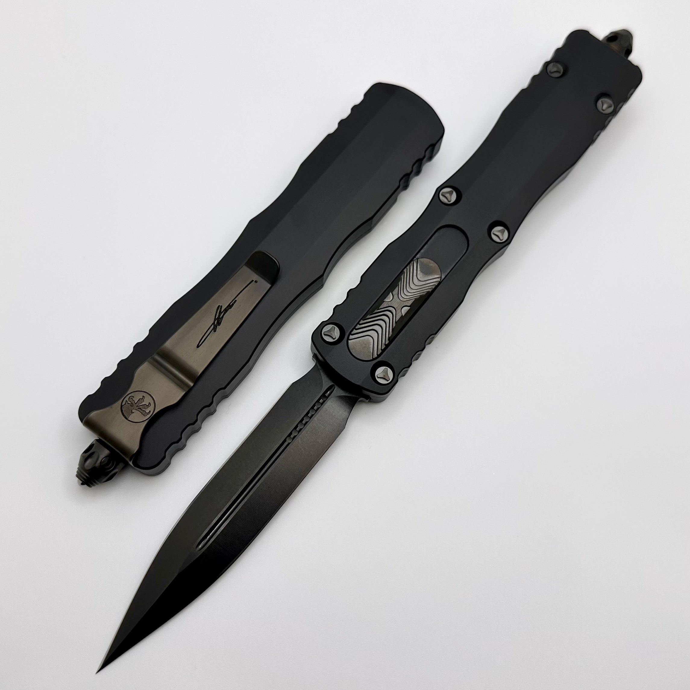 Microtech Dirac Delta Ultimate DLC Shadow Series - Premium Double Edge OTF Knife