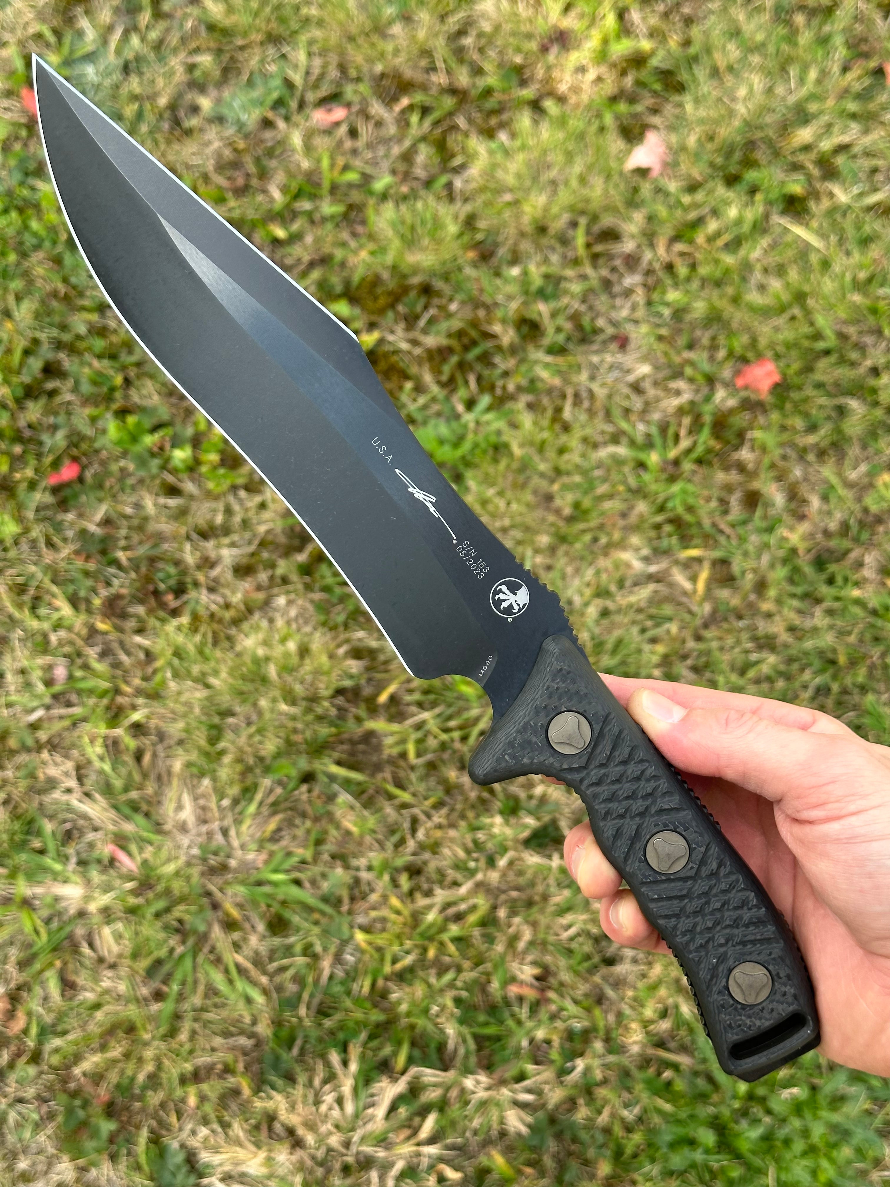 Microtech Arbiter DLC Stonewash Premium Fixed Blade Knife with Carbon Fiber Handle - One Per Household