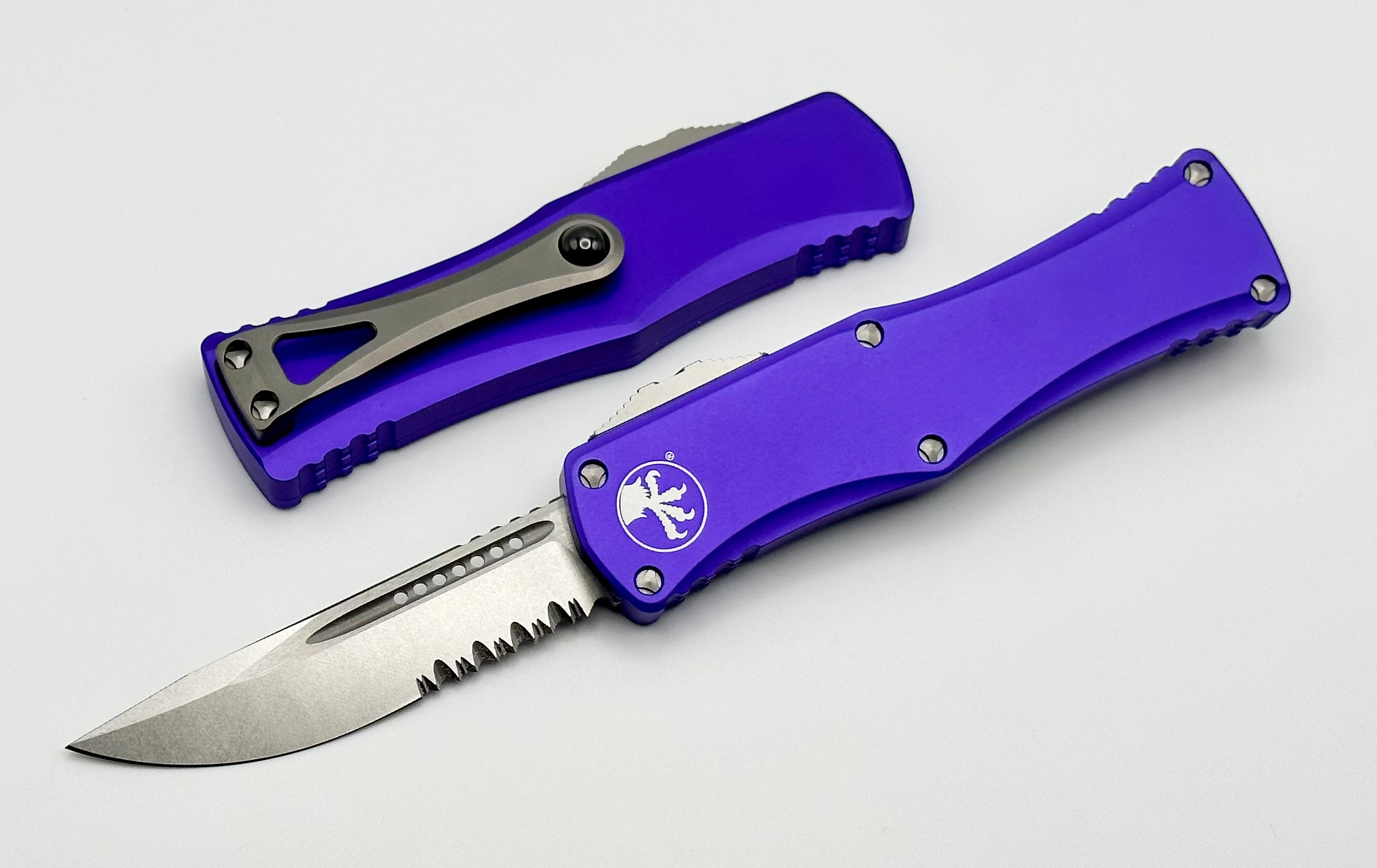 Microtech Hera Premium Tactical Knife - Stonewash Partial Serrated & Purple 703-11PU