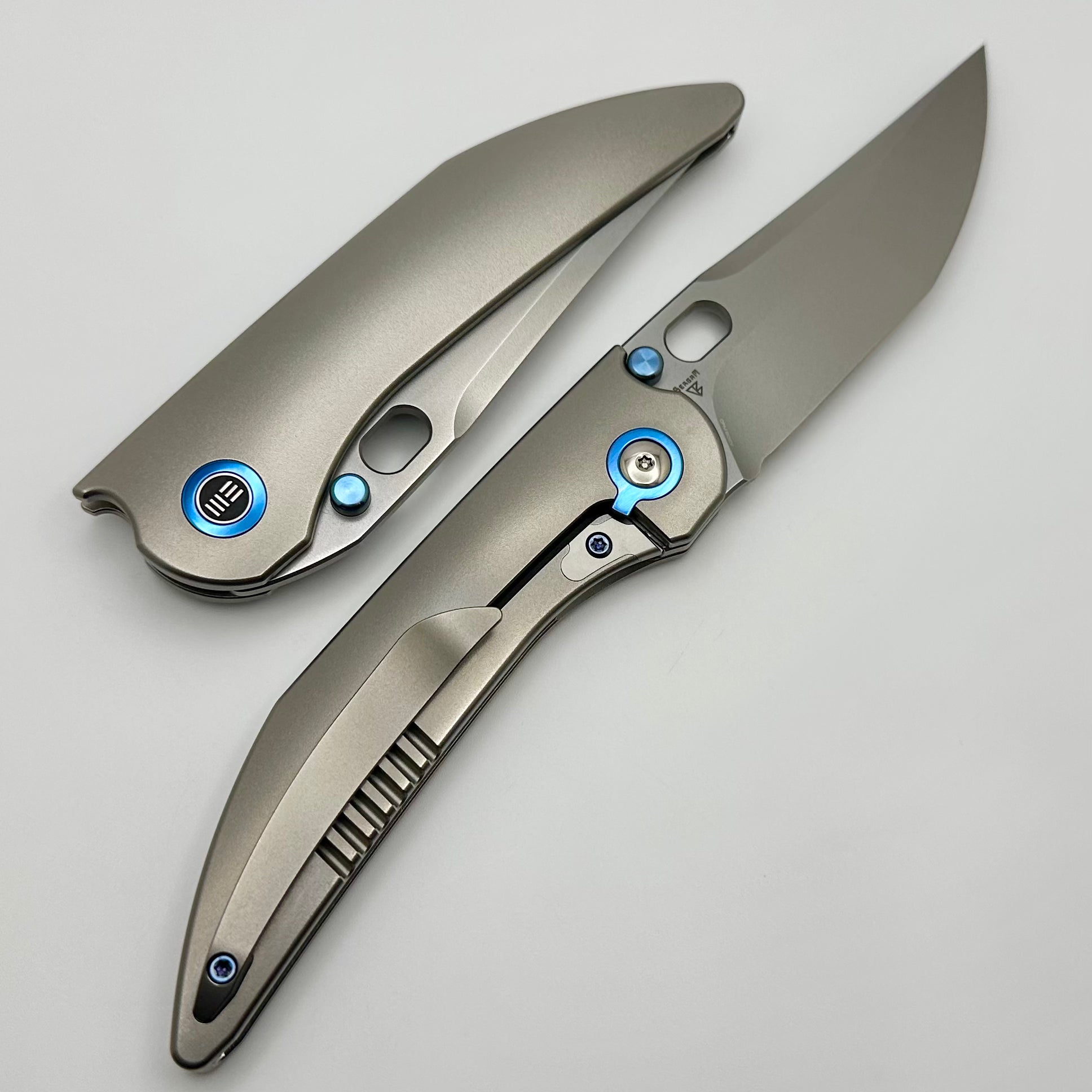 Premium WE Knife Attor: Polished Bead Blasted Titanium Integral Handle with 20CV Blade - Ultimate EDC Upgrade