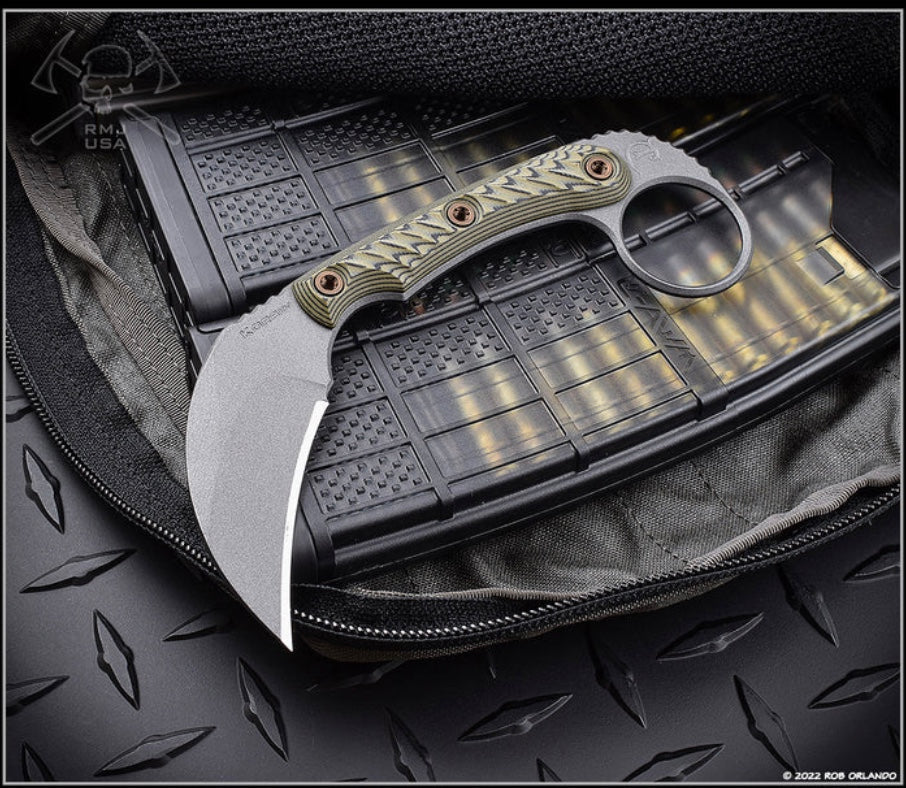 RMJ Tactical Korbin Premium EDC Fixed Blade - Dirty Olive G-10 & Nitro-V Steel