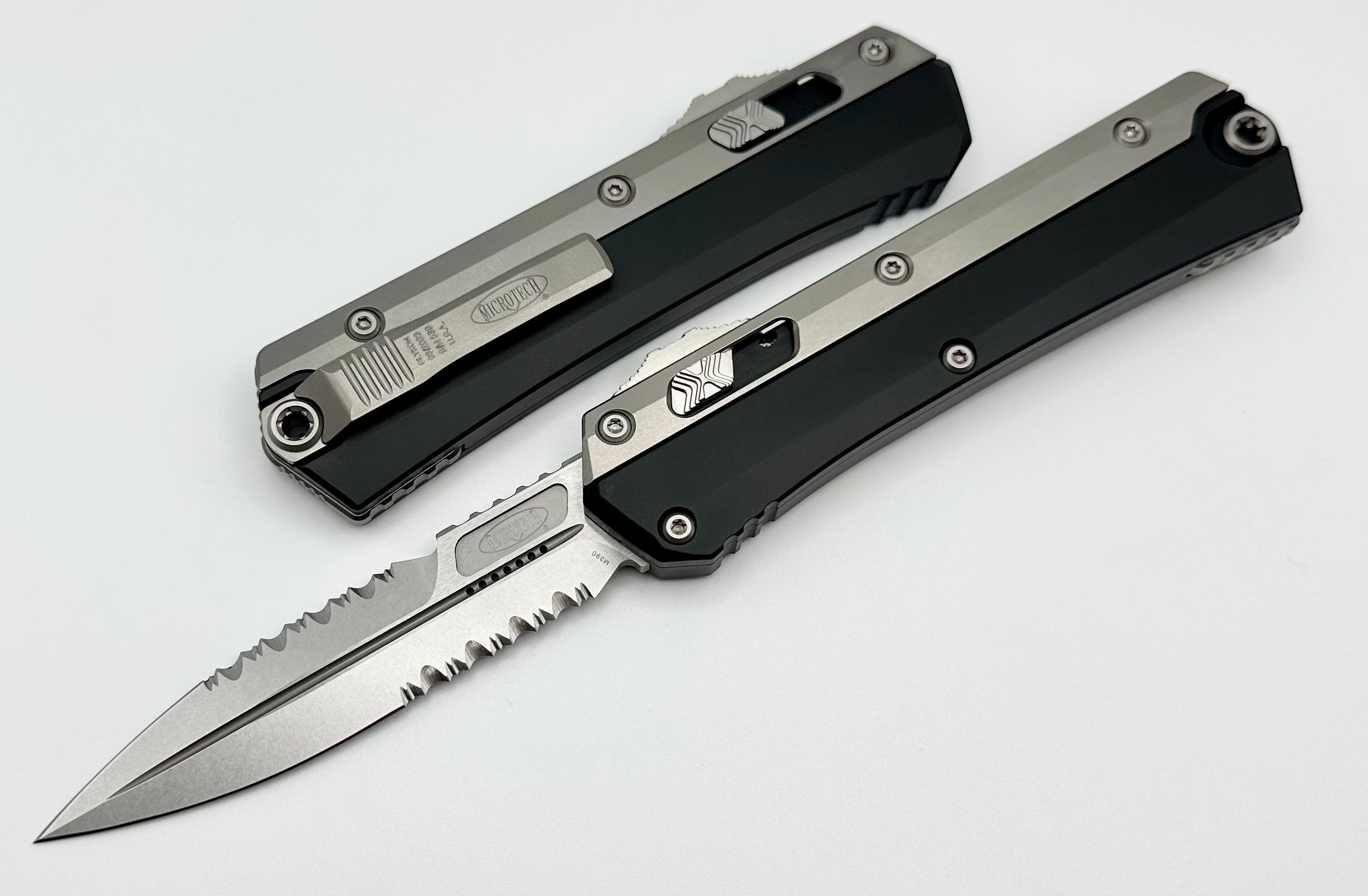 Microtech Glykon Ultimate Tactical Knife - Stonewash Serrated Bayonet with Bead Blast Overlay