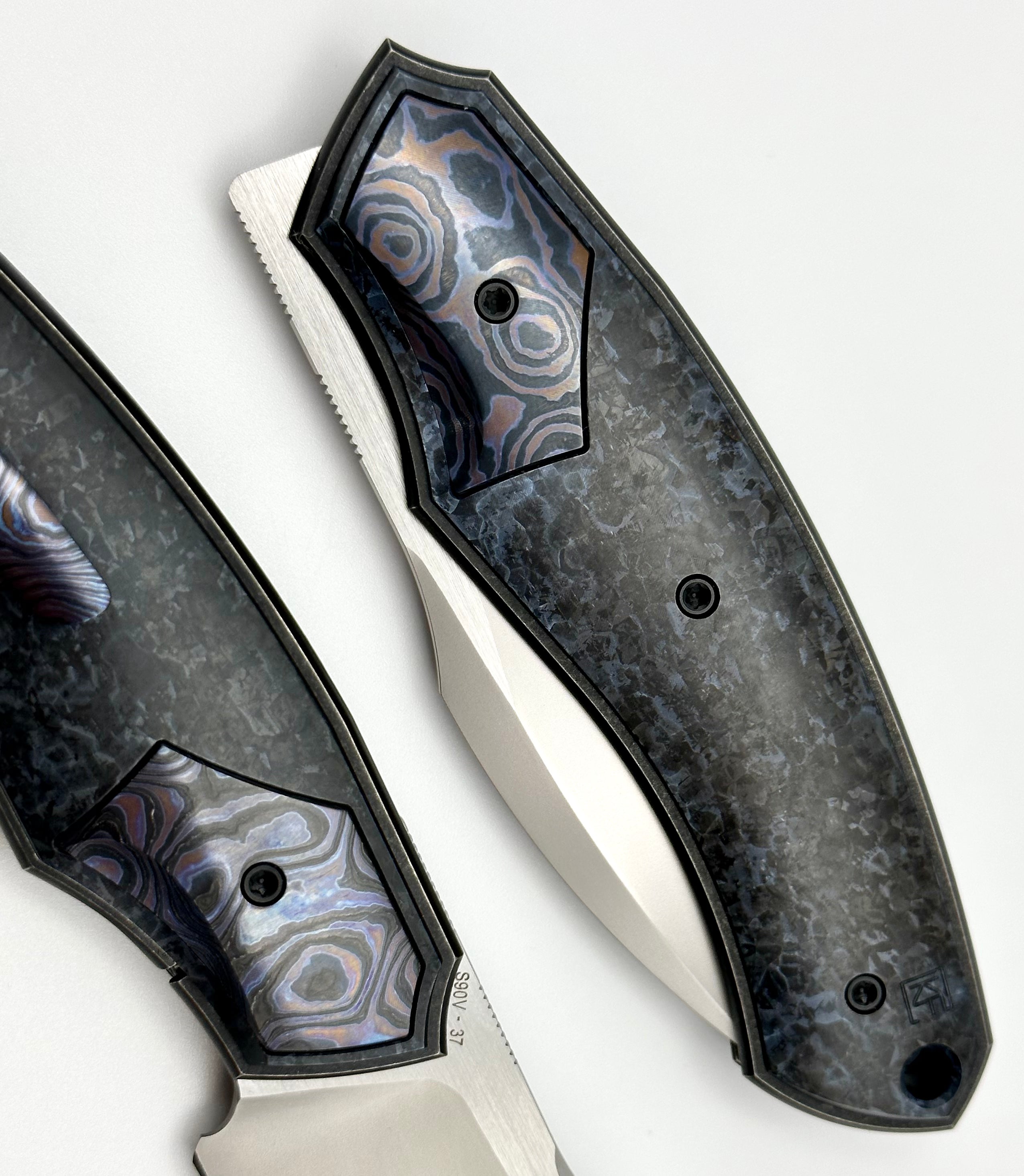 Premium Davless Crystal Ti & ZircuTi Knife by Custom Knife Factory - S90V Blade, Limited Edition