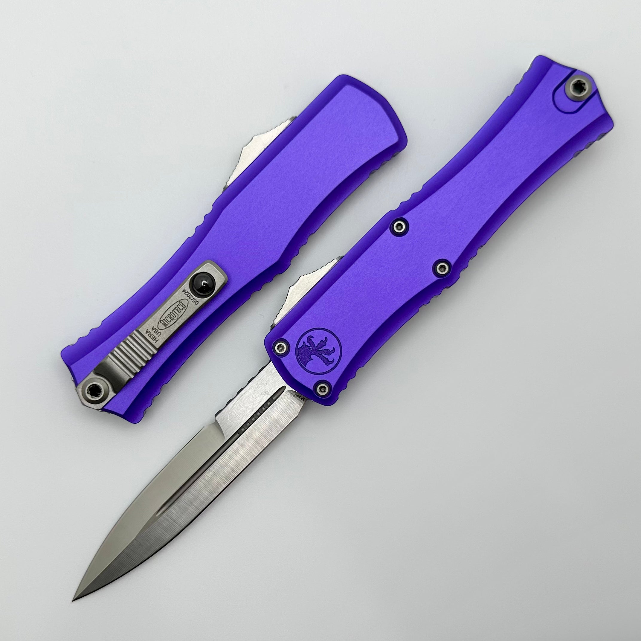 Premium Microtech Mini Hera OTF Knife - M390MK Blade & Purple Aluminum Handle