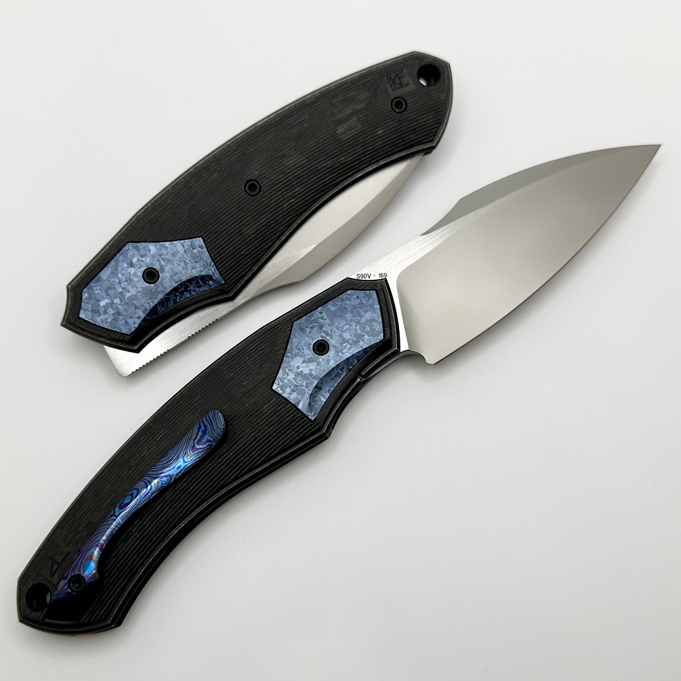 Premium Davless Carbon Fiber Knife with Blue Crystal Ti & S90V Blade