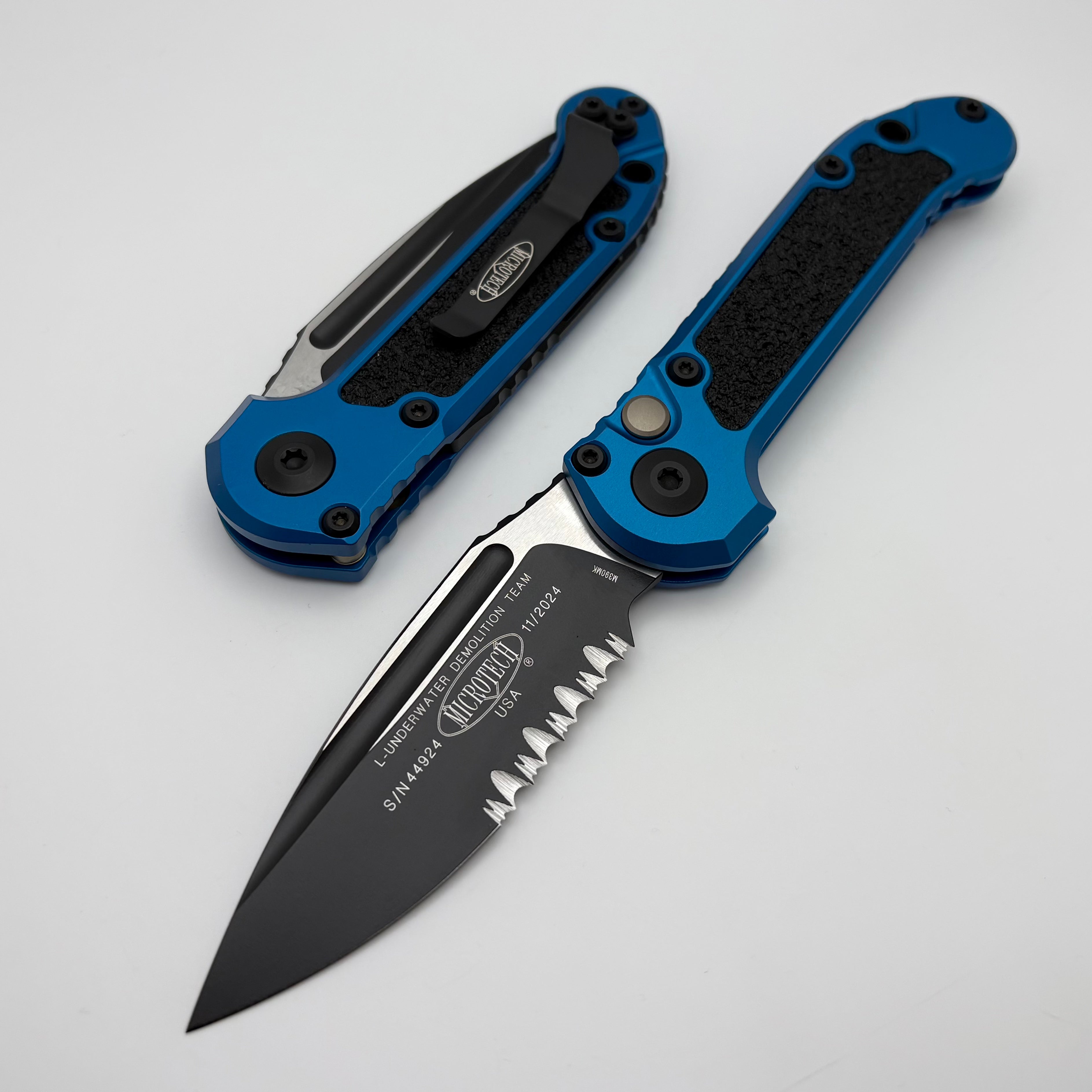 Microtech LUDT Gen III Premium Tactical Knife - Black Serrated Blade & Blue Aluminum Handle