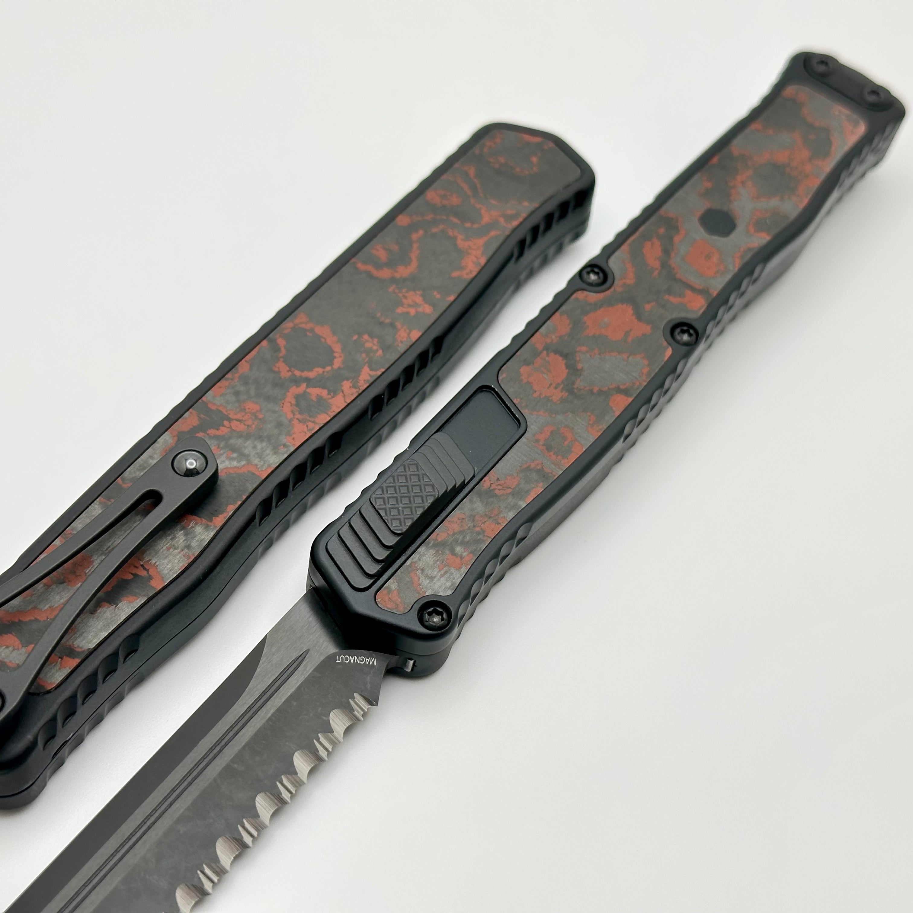 Heretic Knives Cleric II 2 - Premium Blood Red Camo Carbon Inlays & DLC Tanto Blade in Magnacut