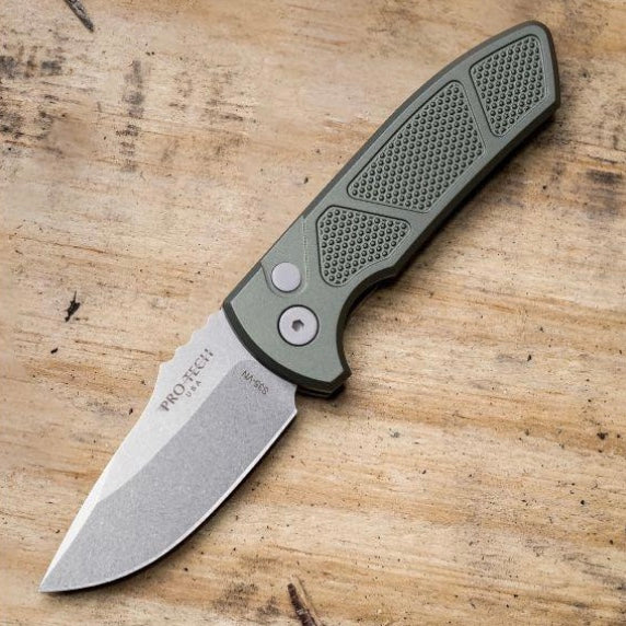 Pro-Tech Ultimate SBR Rockeye Knife - Green Aluminum Handle & Stonewash S35 Blade