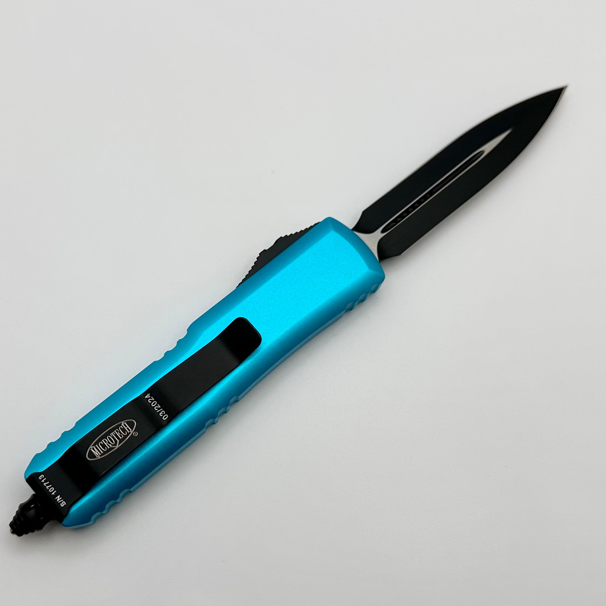 Premium Microtech UTX-85 Double Edge EDC Knife - Black & Turquoise