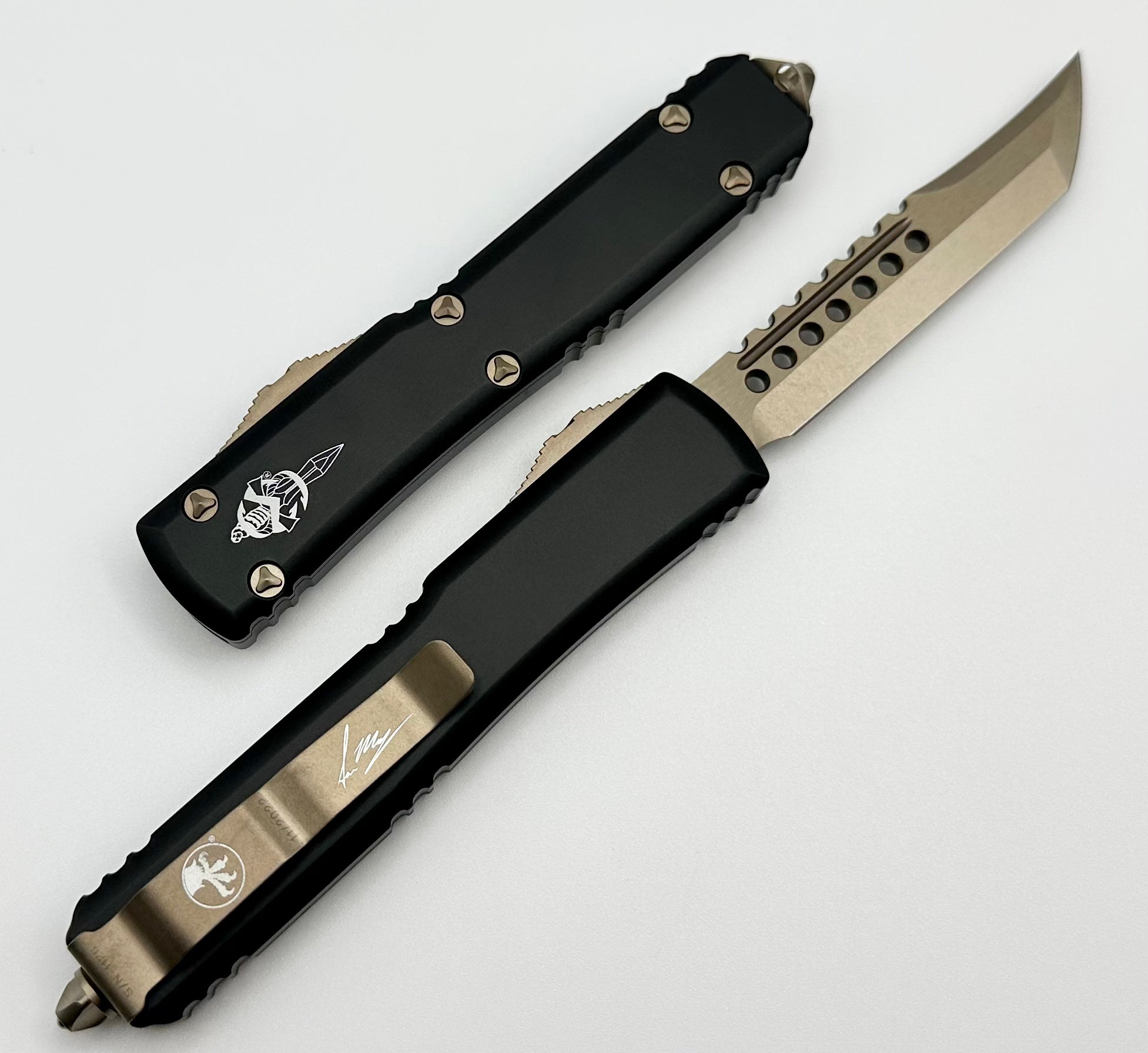 Microtech Ultratech Hellhound Bronze Standard & Black 119-13S | Premium Tactical OTF Knife
