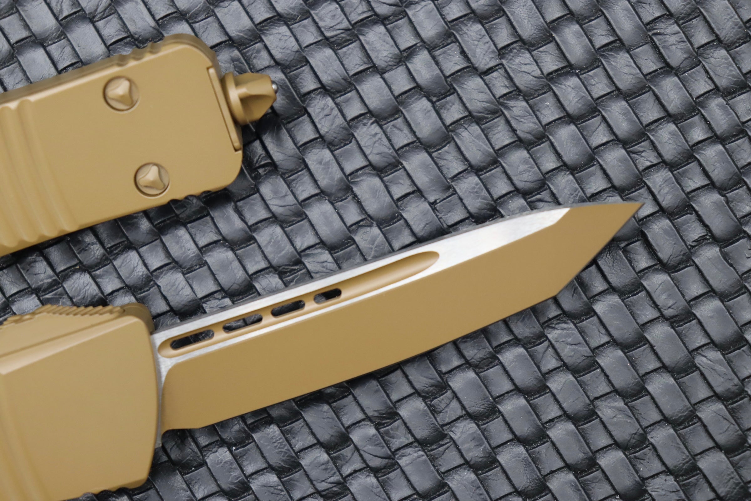 Premium Microtech Troodon Tanto Cerakote Knife - Tan Edition