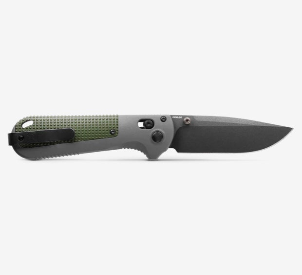 Premium Benchmade Redoubt Overland EDC Knife - Gray & Forest Green Drop Point D2 430BK