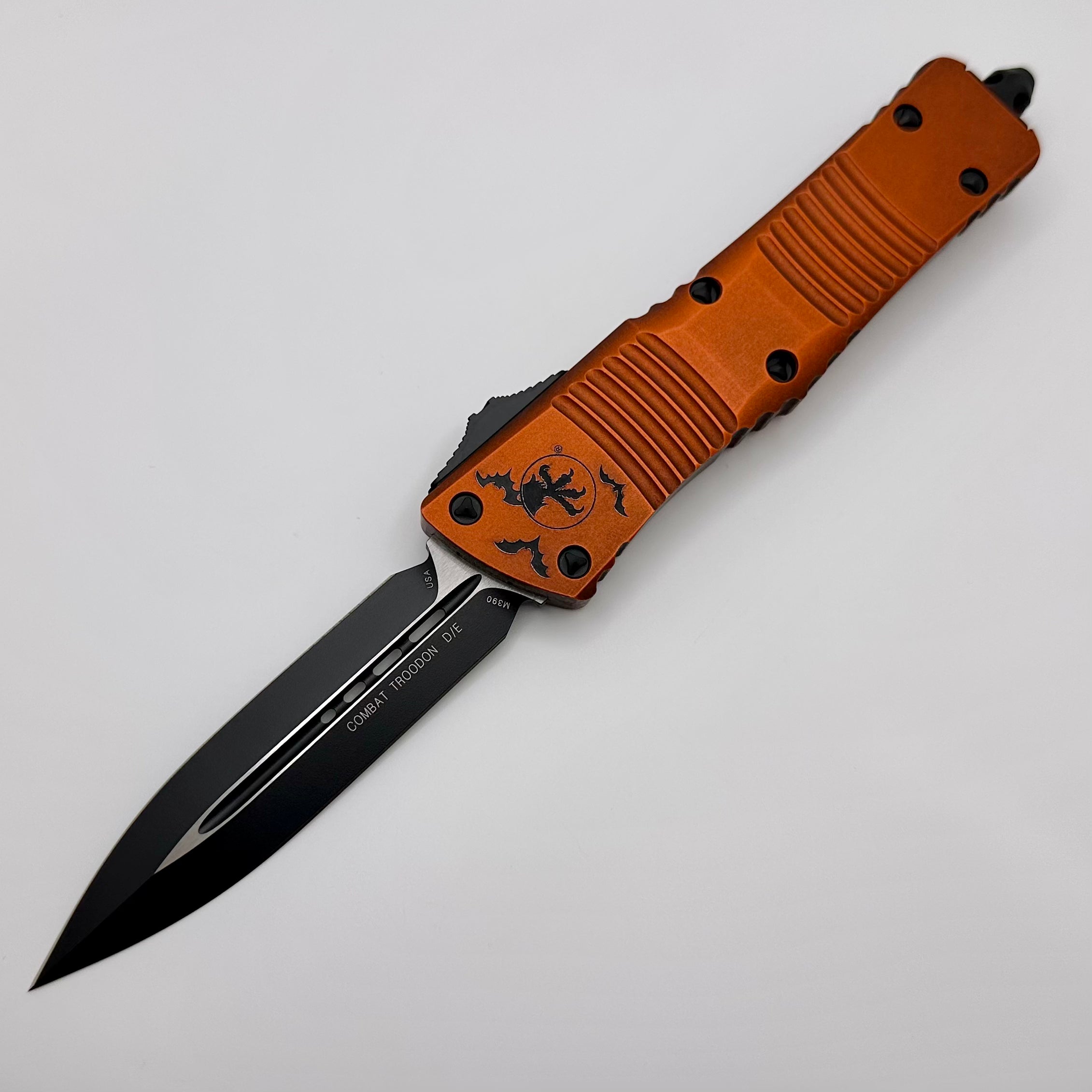 Premium Microtech Combat Troodon D/E Halloween Orange Automatic Knife