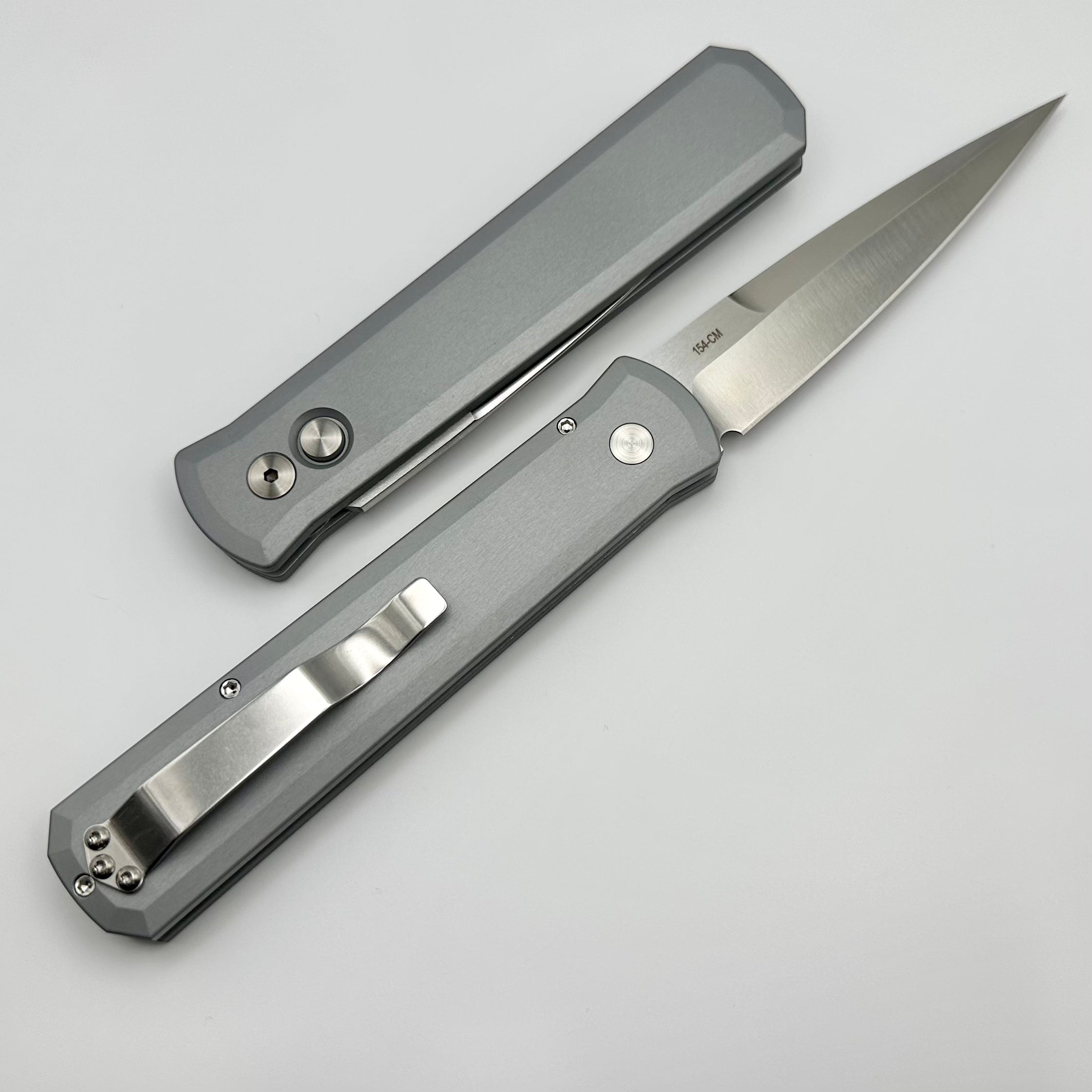 Pro-Tech Godfather Premium Automatic Knife - Grey Handle & Satin 154-CM Blade