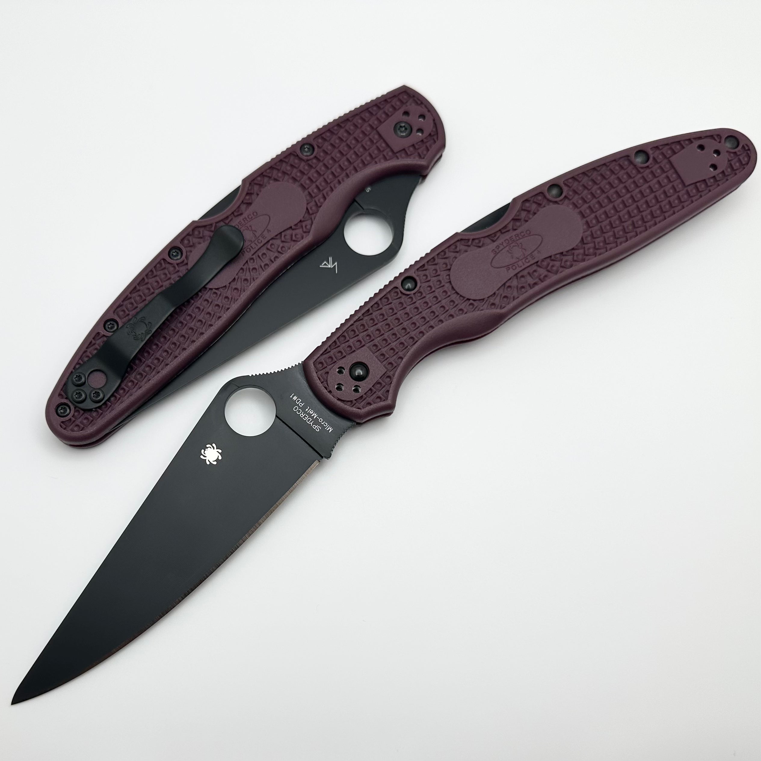 Premium Spyderco Police 4 Sprint Run: Burgundy FRN & Micro-Melt PD#1