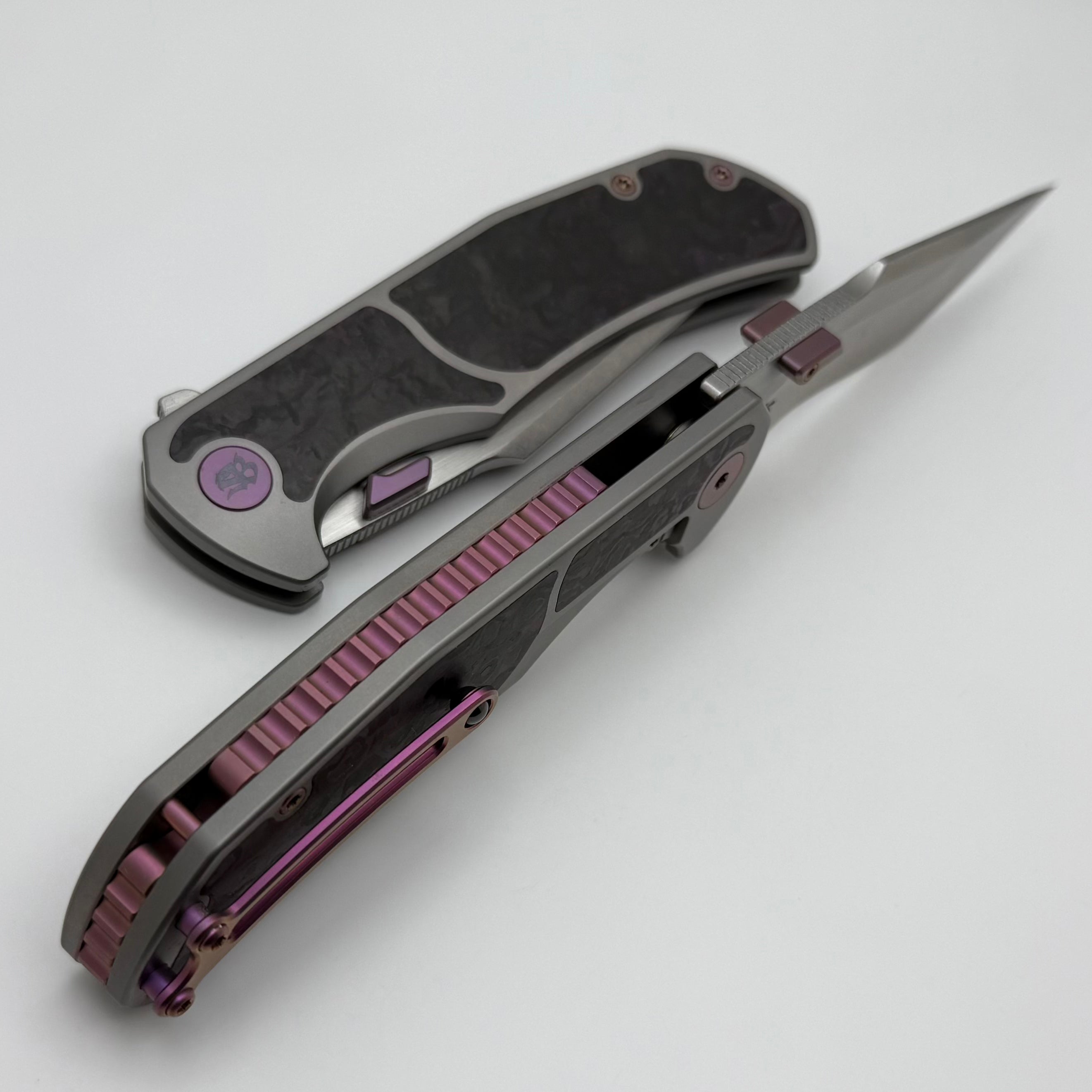 Premium Mechforce Hellraiser Titanium Folding Knife - Purple Haze Carbon Fiber & Stonewash Vanax Superclean