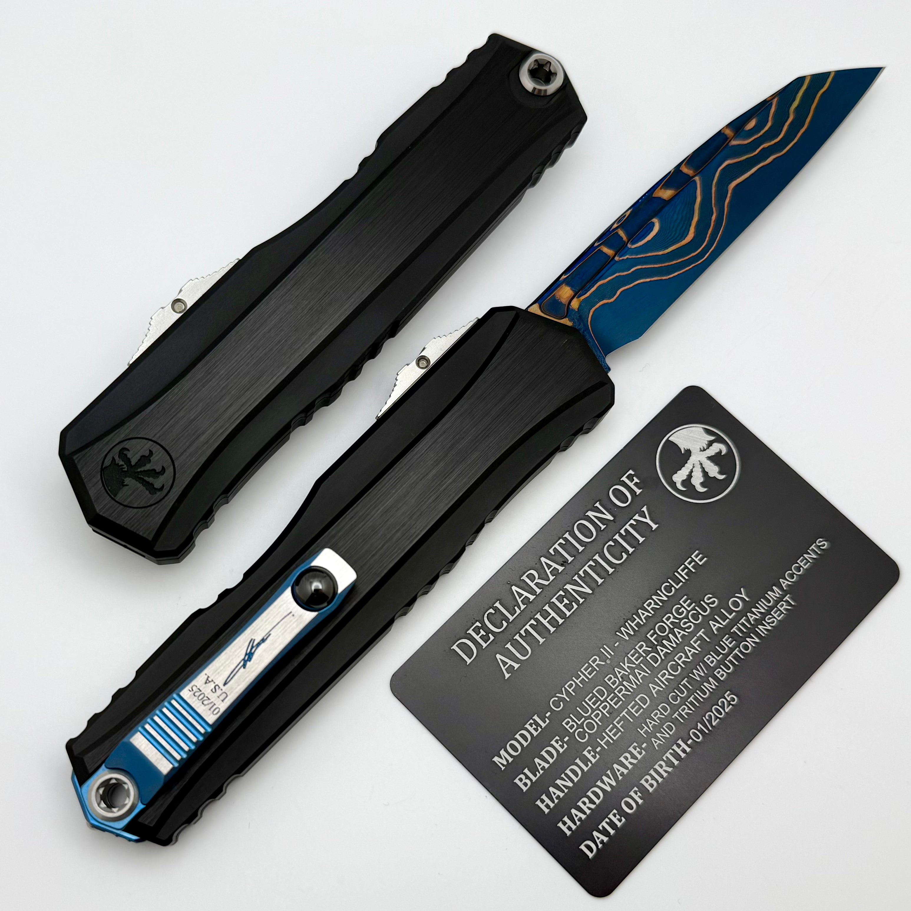 Premium Microtech Marfione Cypher II Tactical Knife - Black with Tritium Inlay & Damascus Blade