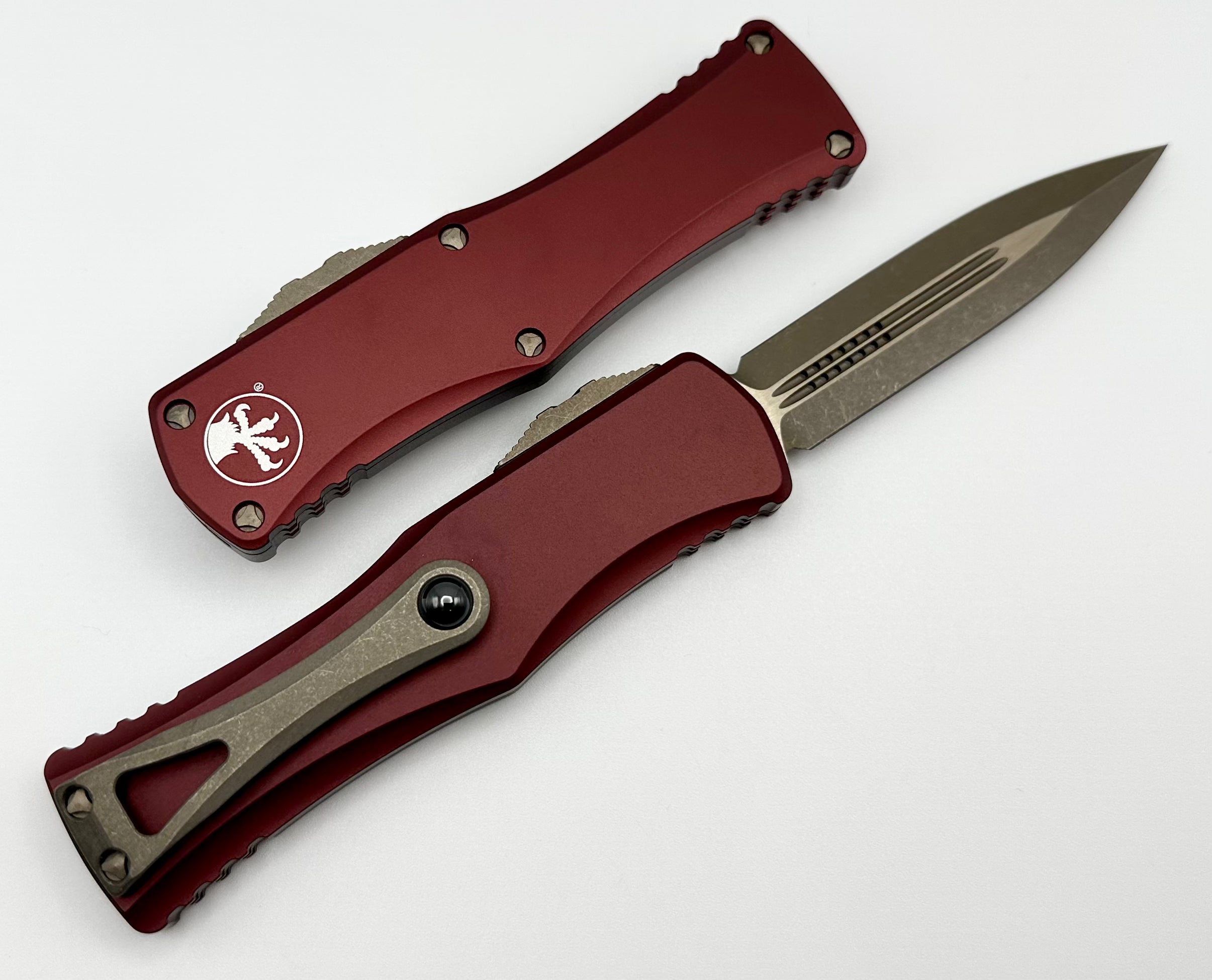 Premium Microtech Hera Double Edge Apocalyptic Bronze Knife - Ultimate Merlot Finish