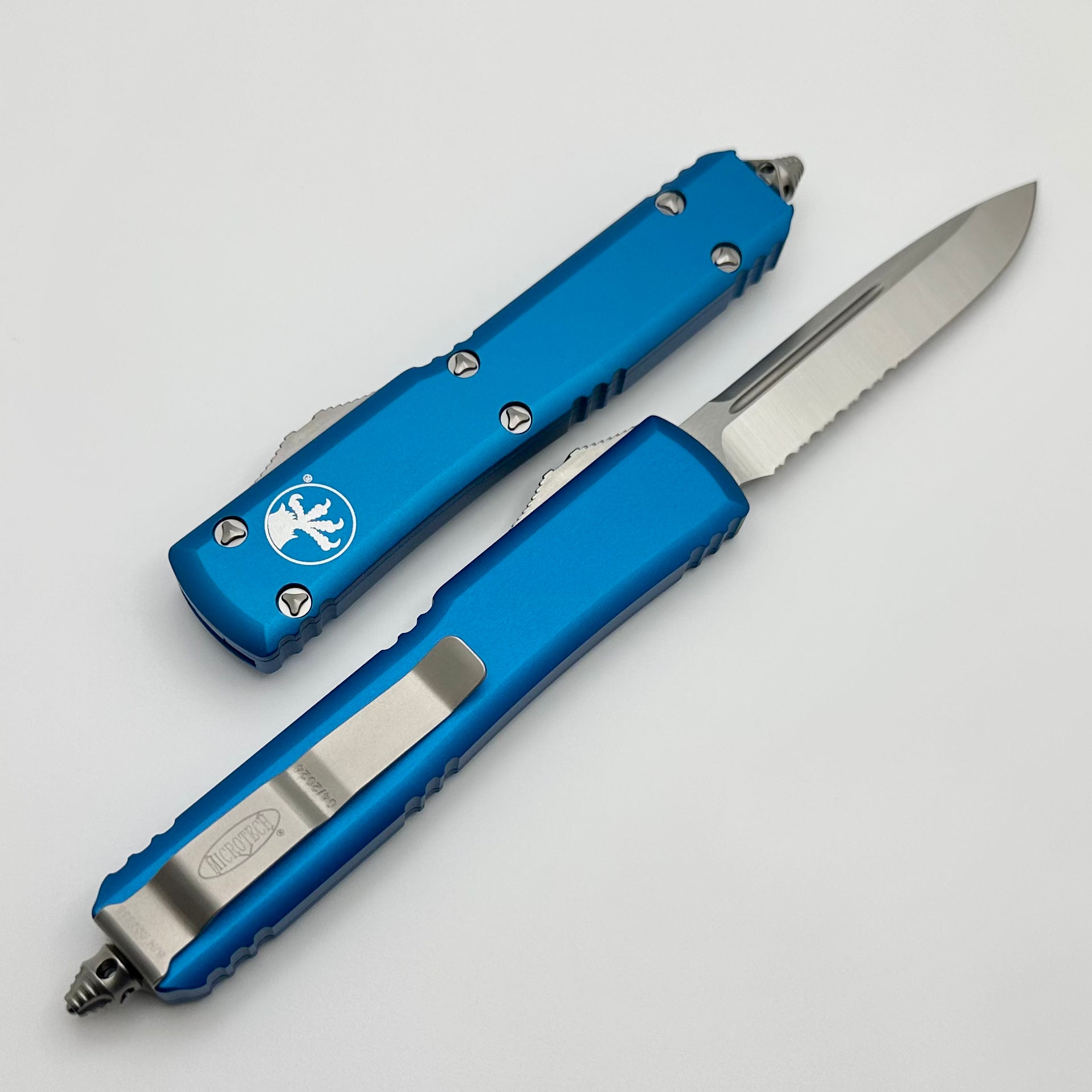 Microtech Ultratech Premium Blue Tactical Knife with Single Edge Serrated Blade