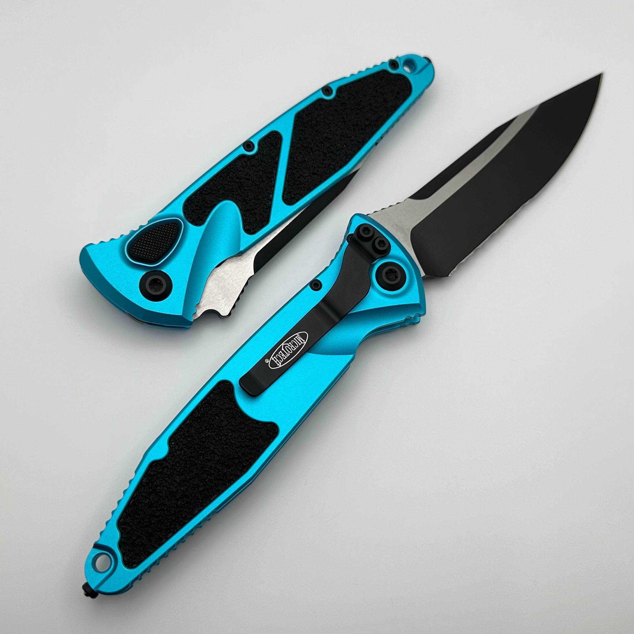 Microtech Socom Elite Auto Tactical Knife - Turquoise Handle, Black Serrated Blade