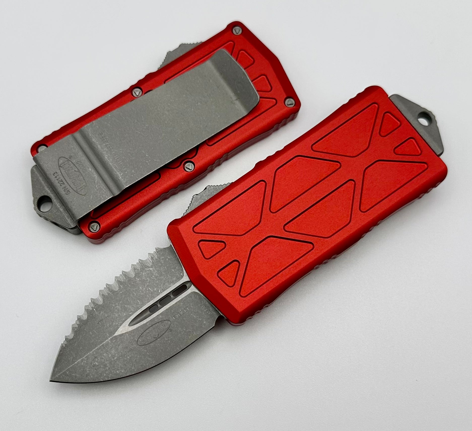 Microtech Exocet Apocalyptic Full Serrated OTF Knife with Red Handle - Ultimate Daily Carry