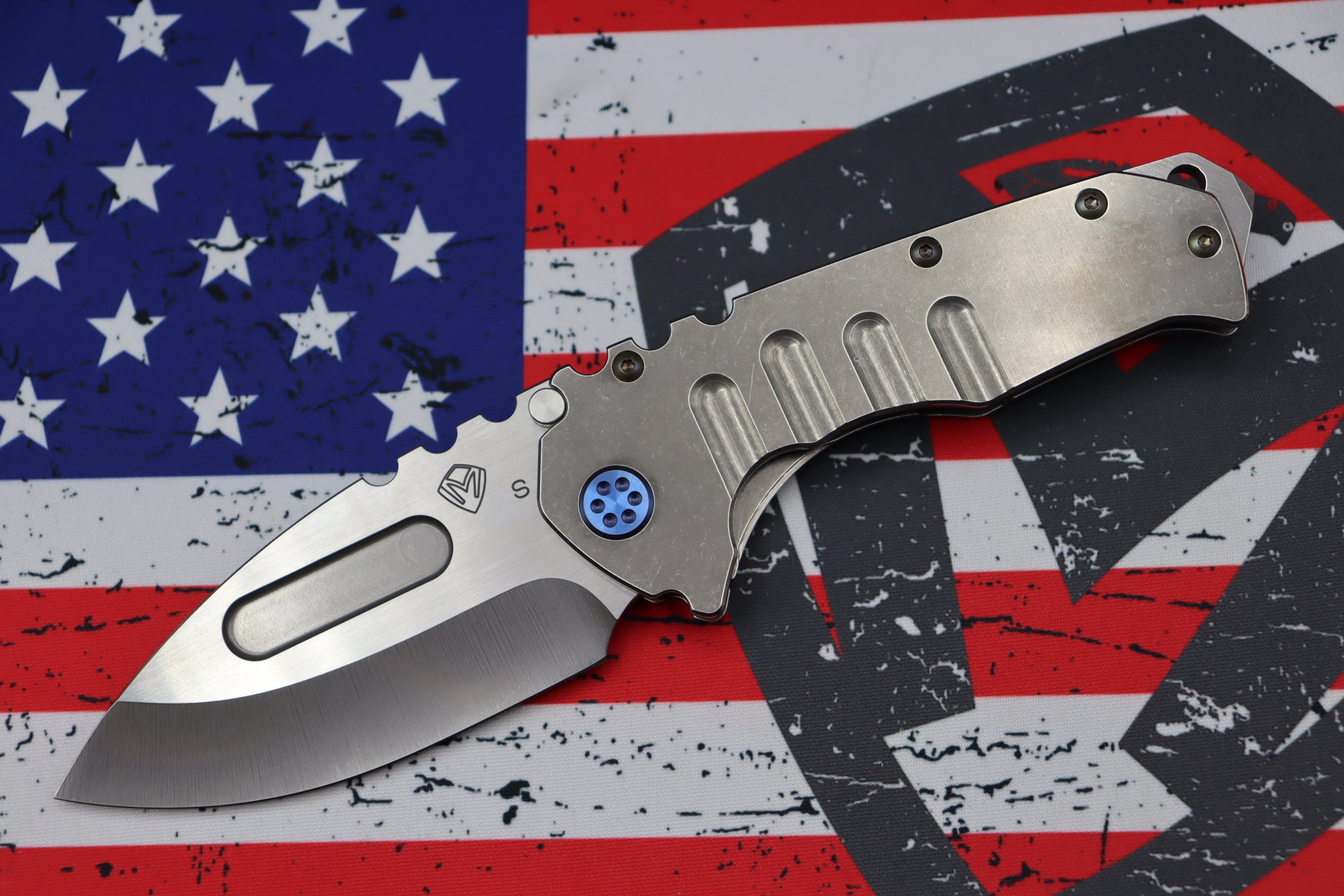 Medford Knife Praetorian T Drop Point - Premium Tactical Blade with Blue Hardware