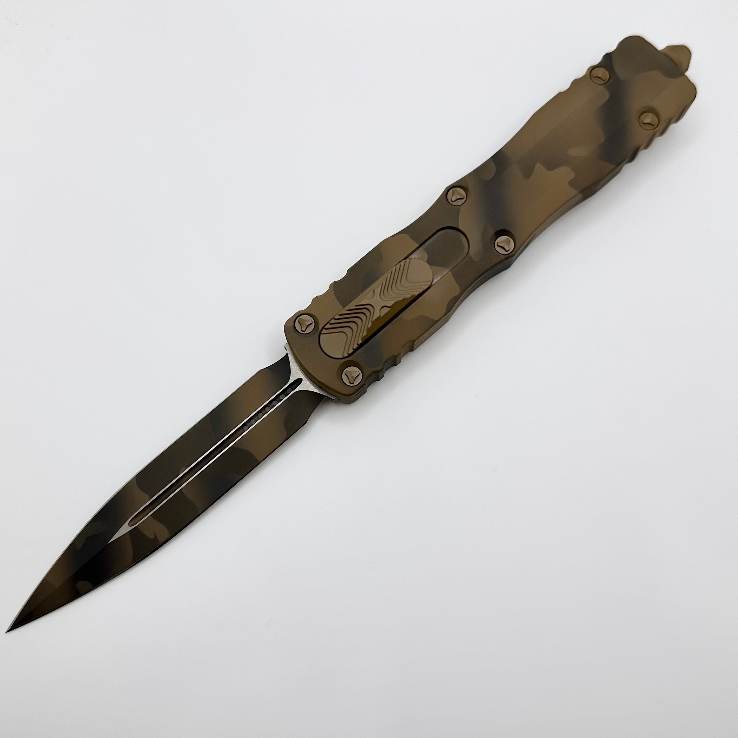 Premium Pre-Owned Microtech Dirac Delta Coyote Camo Double Edge OTF Knife