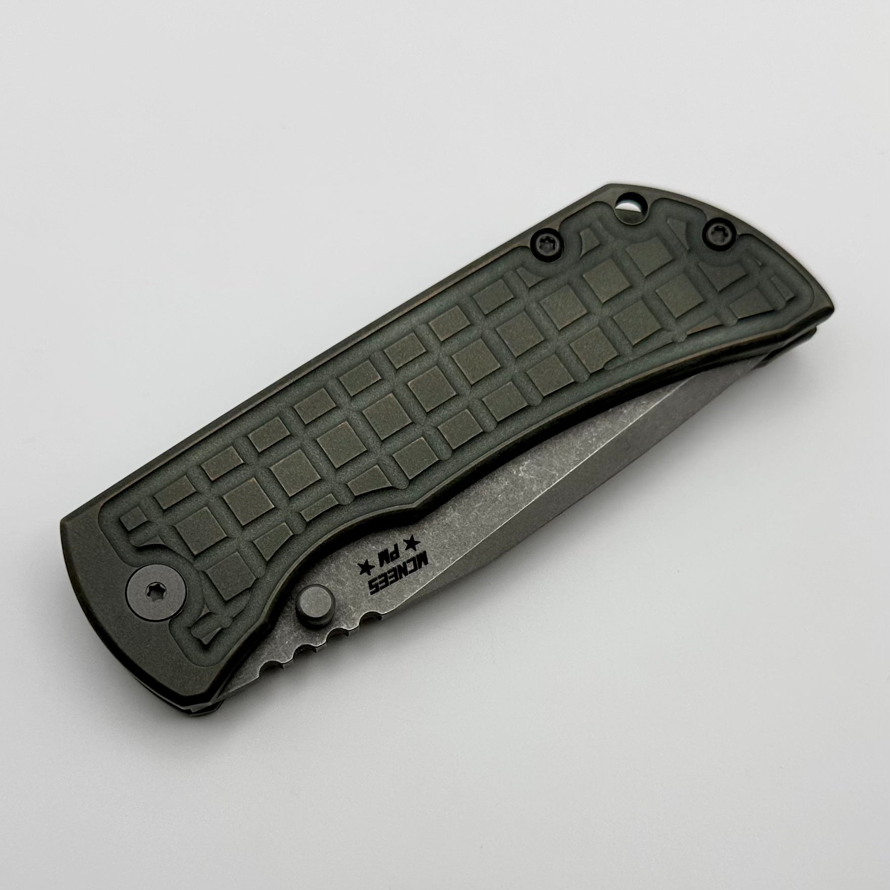 McNees Ultimate Mac 2 3.5 Tactical Knife - Green/Bronze Frag Atomic with Stonewash MagnaCut GEN 2