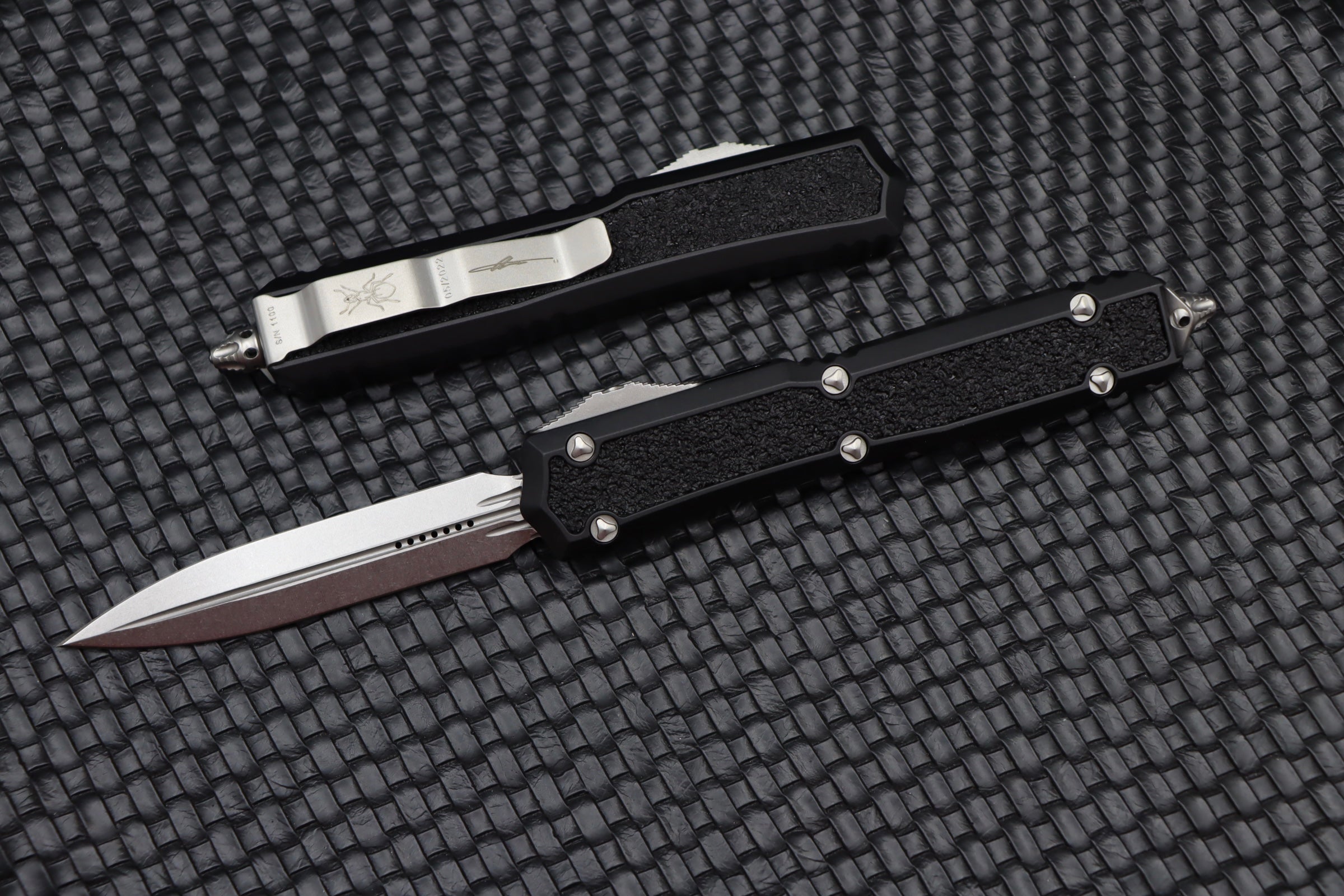 Microtech Makora Premium Double Edge Tactical Knife - Stonewash & Black