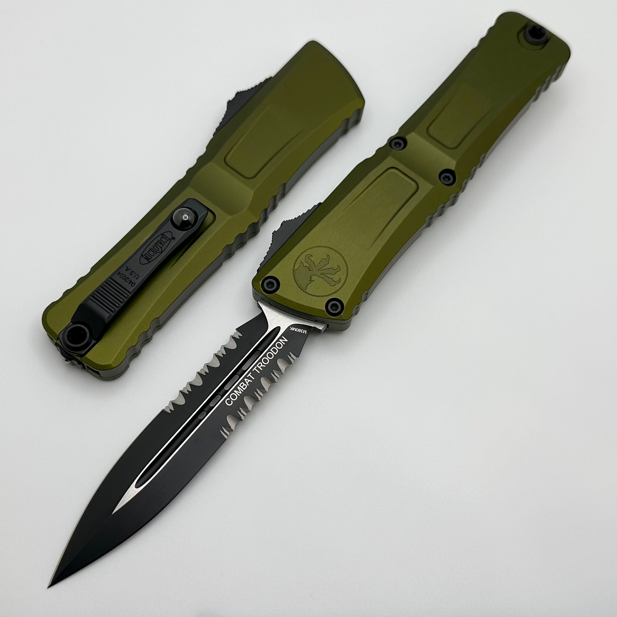 Microtech Combat Troodon Gen III Premium Tactical Knife - Black Double Edge & OD Green