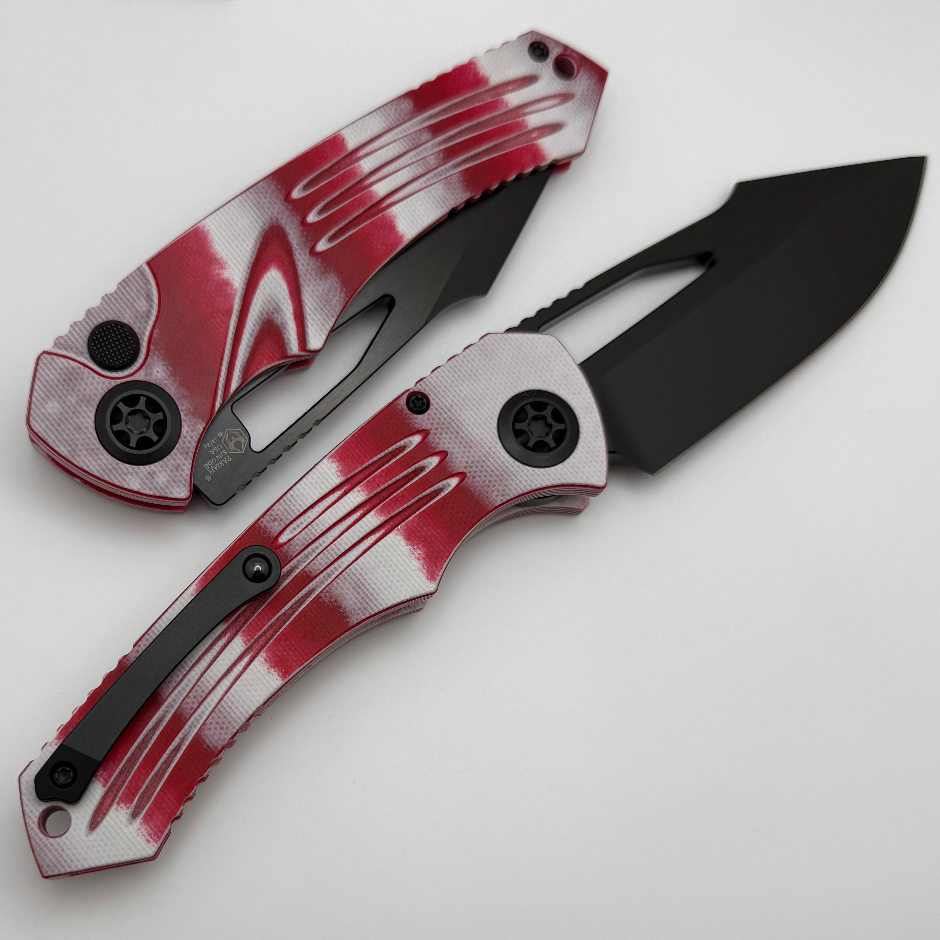 Heretic Knives Pariah M/A Ultimate Button Lock Folding Knife - Candy Cane G-10 Handles & DLC MagnaCut Blade