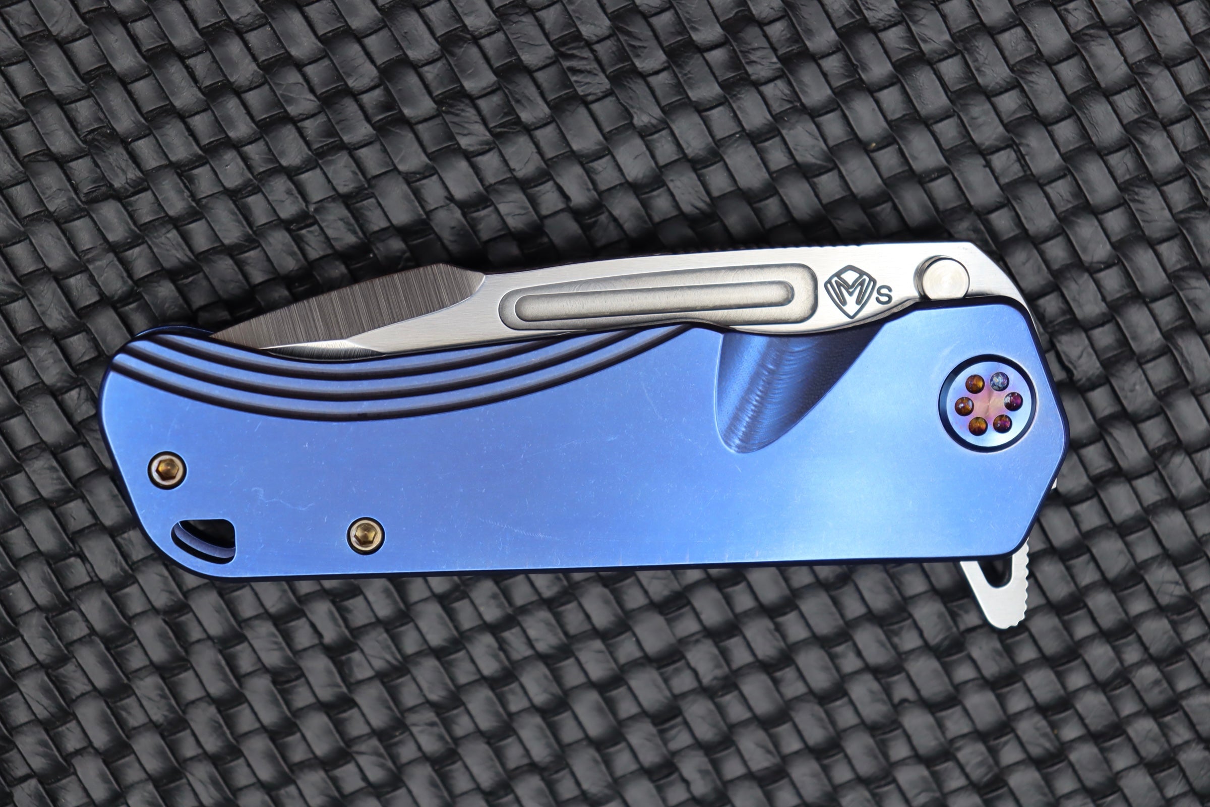 Medford Proxima EDC Knife - Premium S35VN Blade with Blue Handles & Flamed Hardware