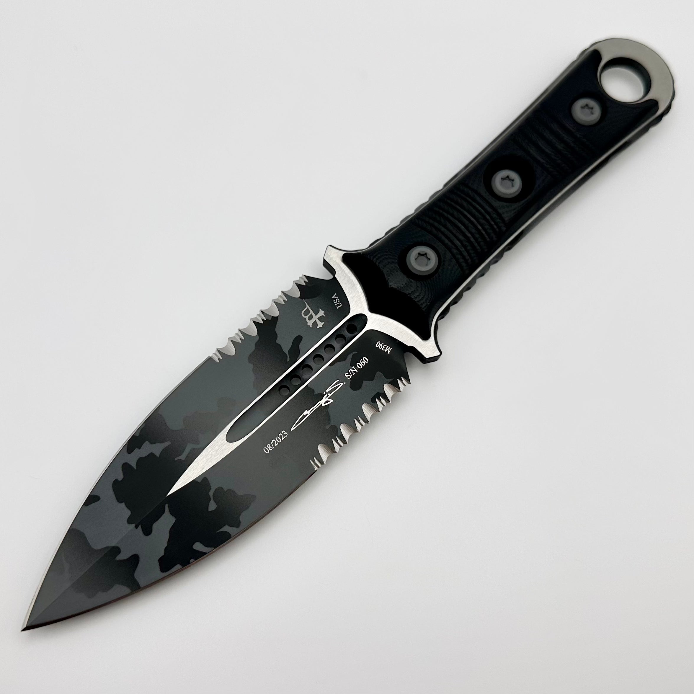 Microtech Borka SBD Urban Camo Tactical Knife - Premium Partial Serrated Blade & Black G-10 Handle